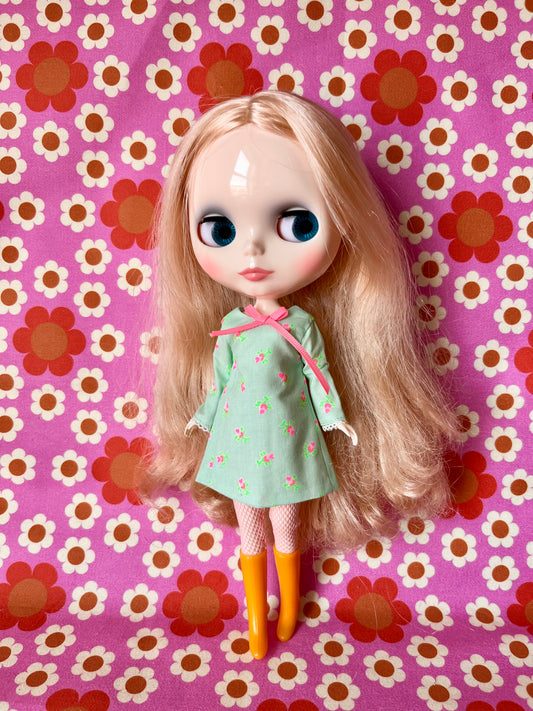 Mint Green Neon Rosebud Mod Shift dress with sleeves