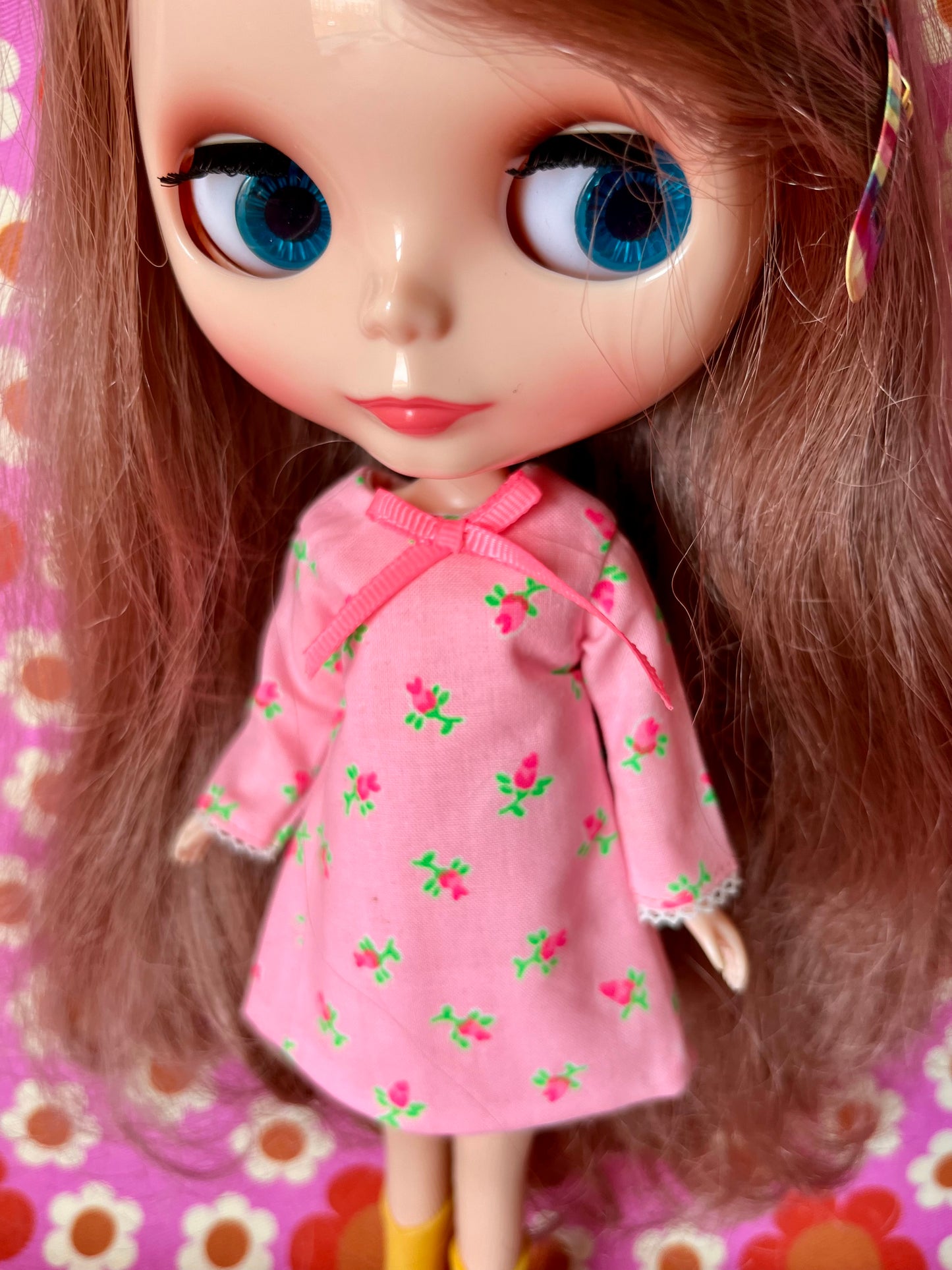 Pink Neon Rosebud Mod Shift dress with sleeves