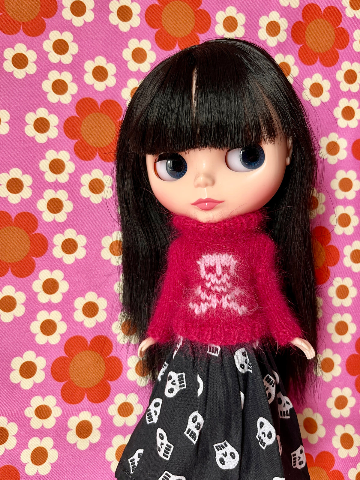 Halloween Fluffy Raspberry Sweater Pink Skull