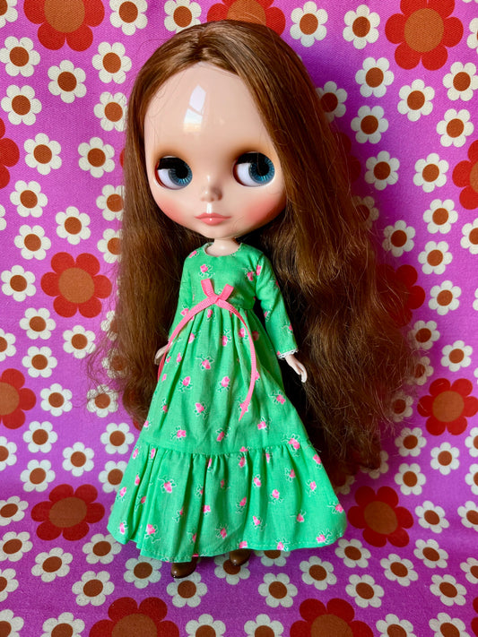Long Neon Rosebud Print Dress for Blythe Doll