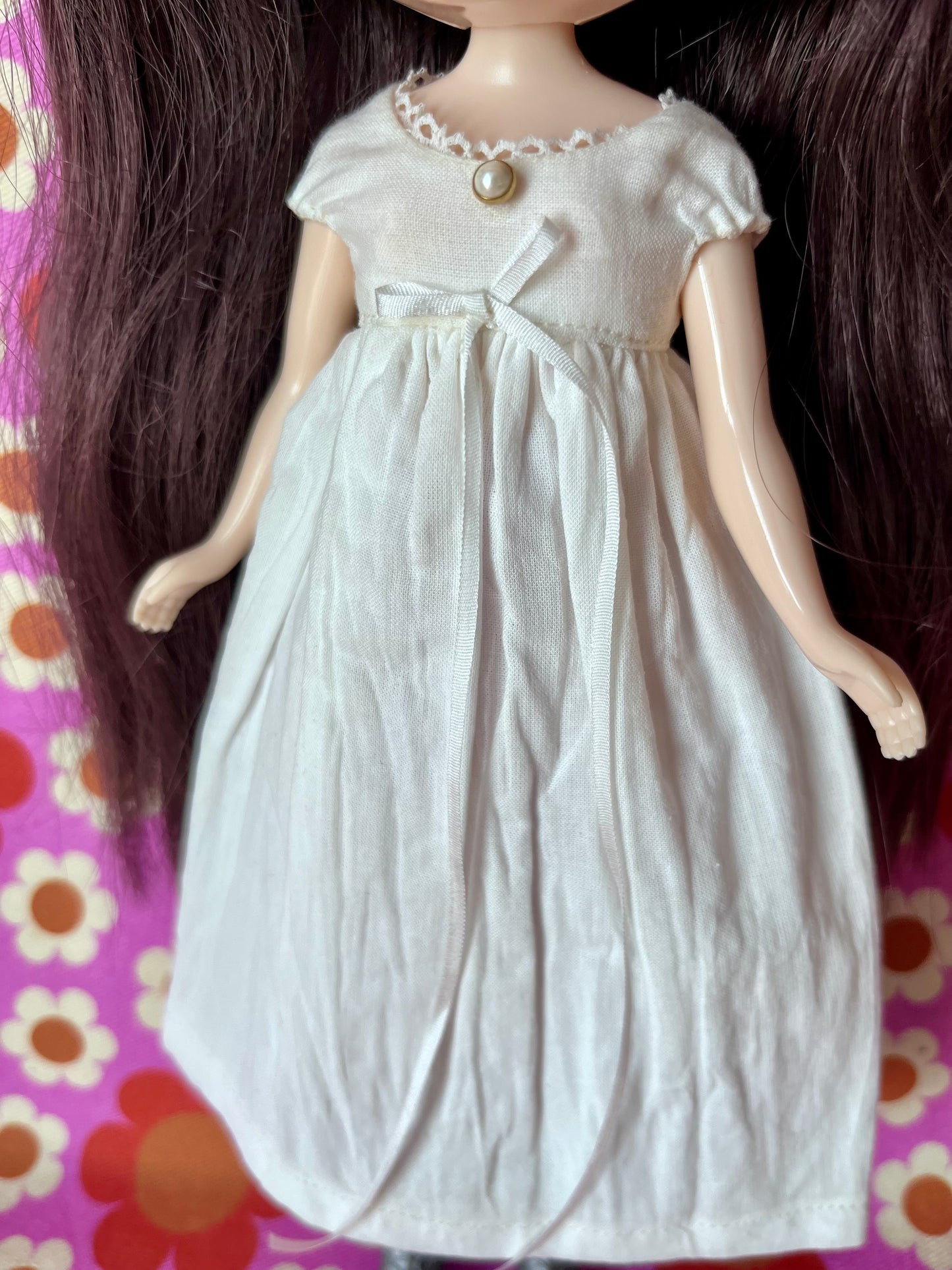 Jane Austen Long White Dress with Silk Bow