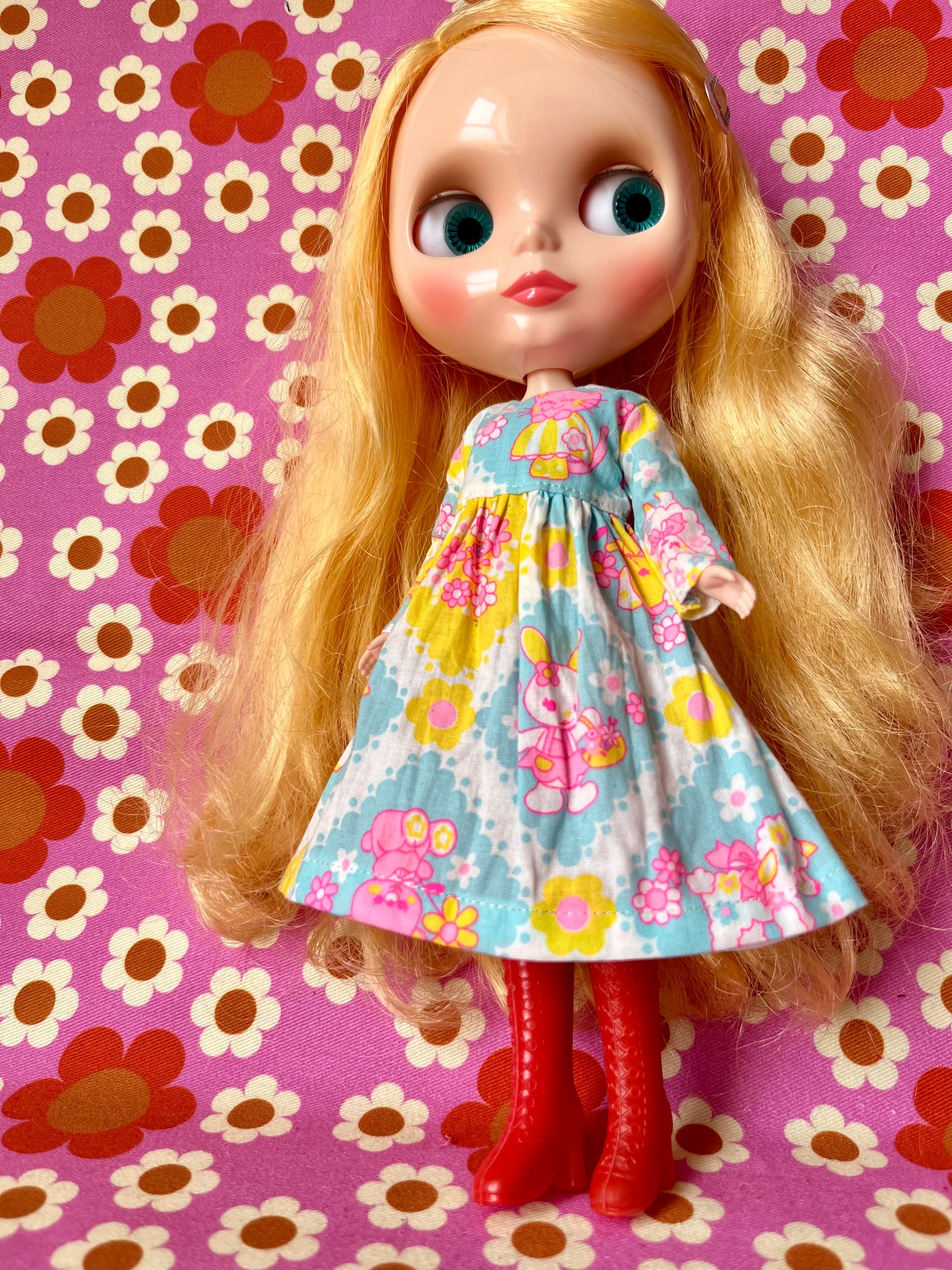 Blue Neon Cat Long Sleeve Dress for Blythe Doll