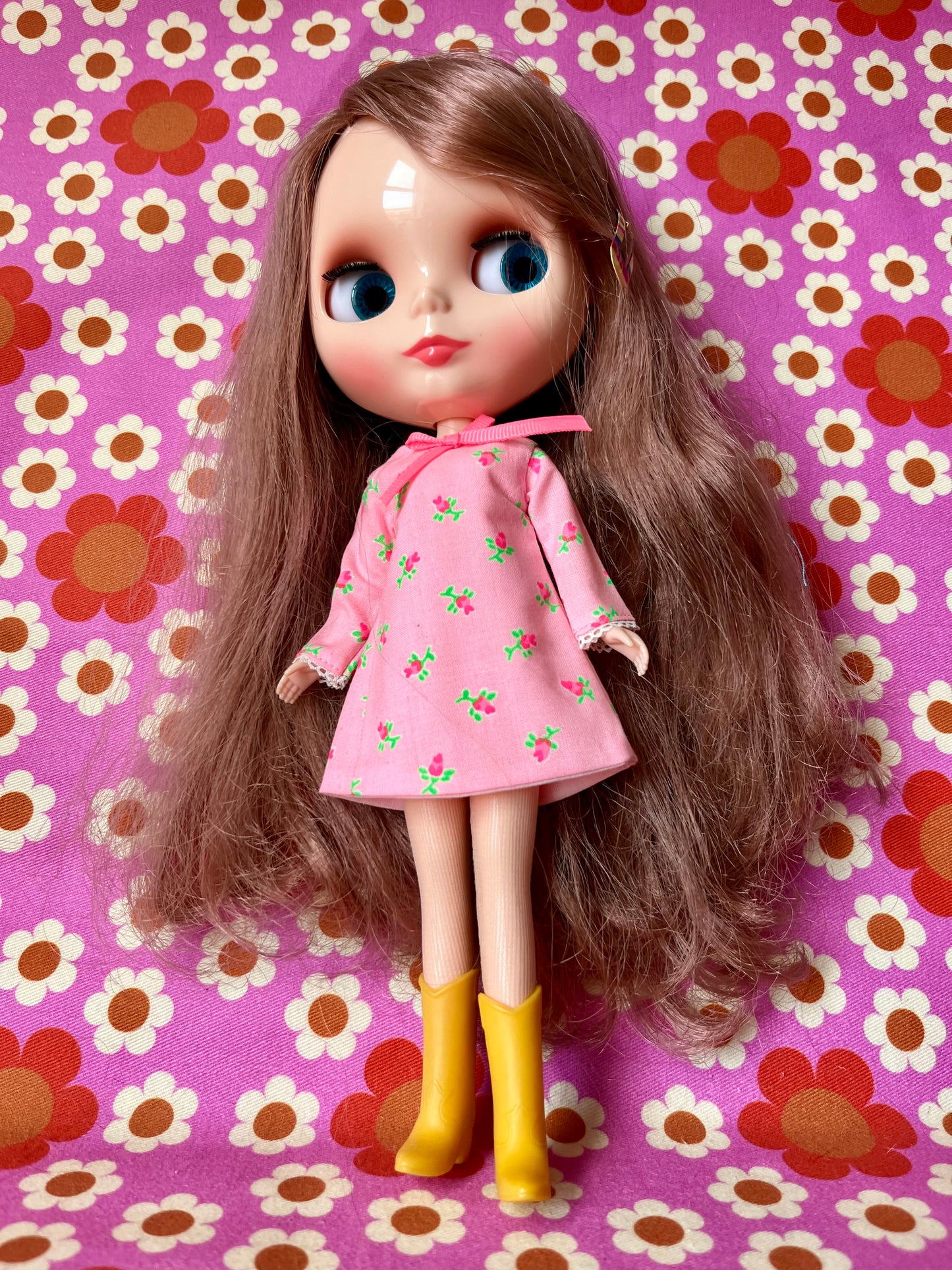 Pink Neon Rosebud Mod Shift dress with sleeves