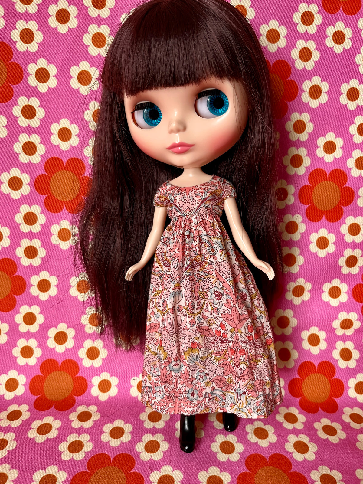 Goth Austen Liberty Regency Dress for Blythe Doll Strawberry Thief Peach