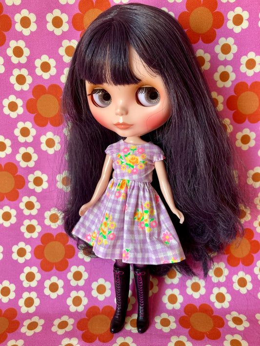 Purple Gingham Cap Sleeve Dress for Blythe Dollar’s