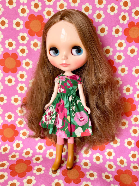 Green Garden Lawn. Summer Cap Sleeve Dress for Blythe Doll