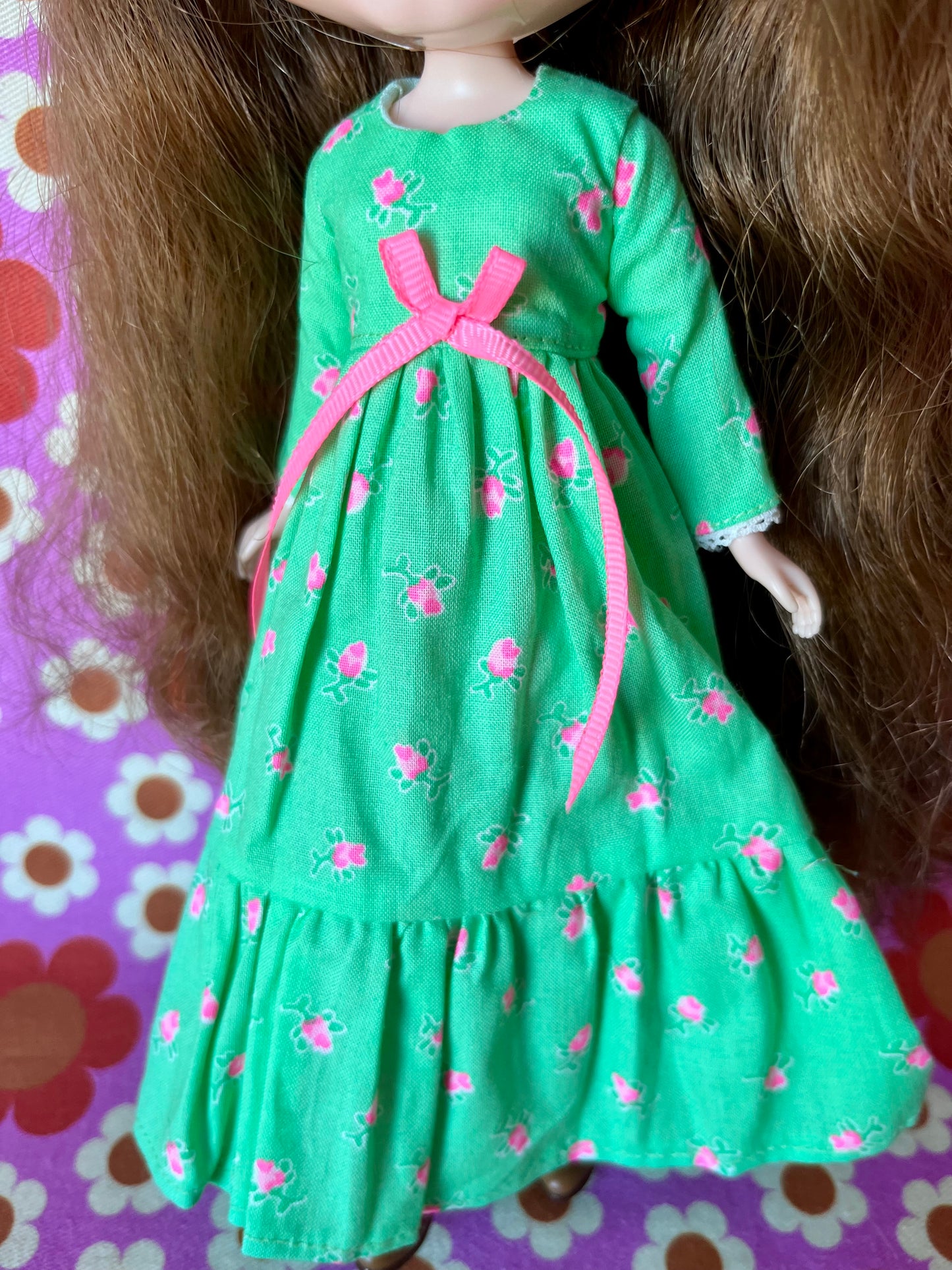 Long Neon Rosebud Print Dress for Blythe Doll