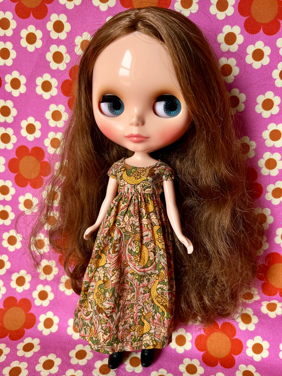 Goth Austen Liberty Regency Dress for Blythe Doll Mustard Peacock