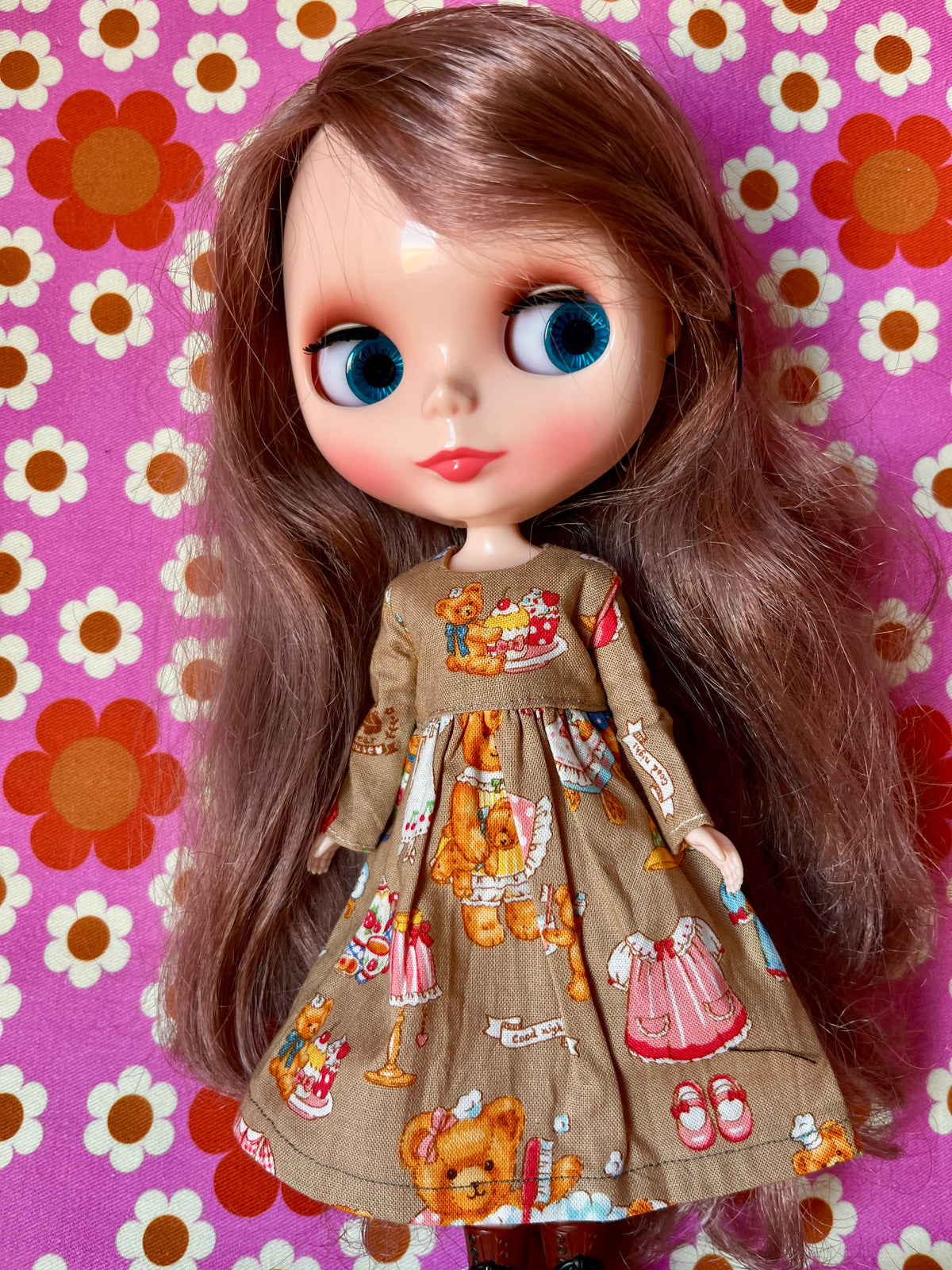 Teddy Bear Long Sleeve Dress for Blythe Doll