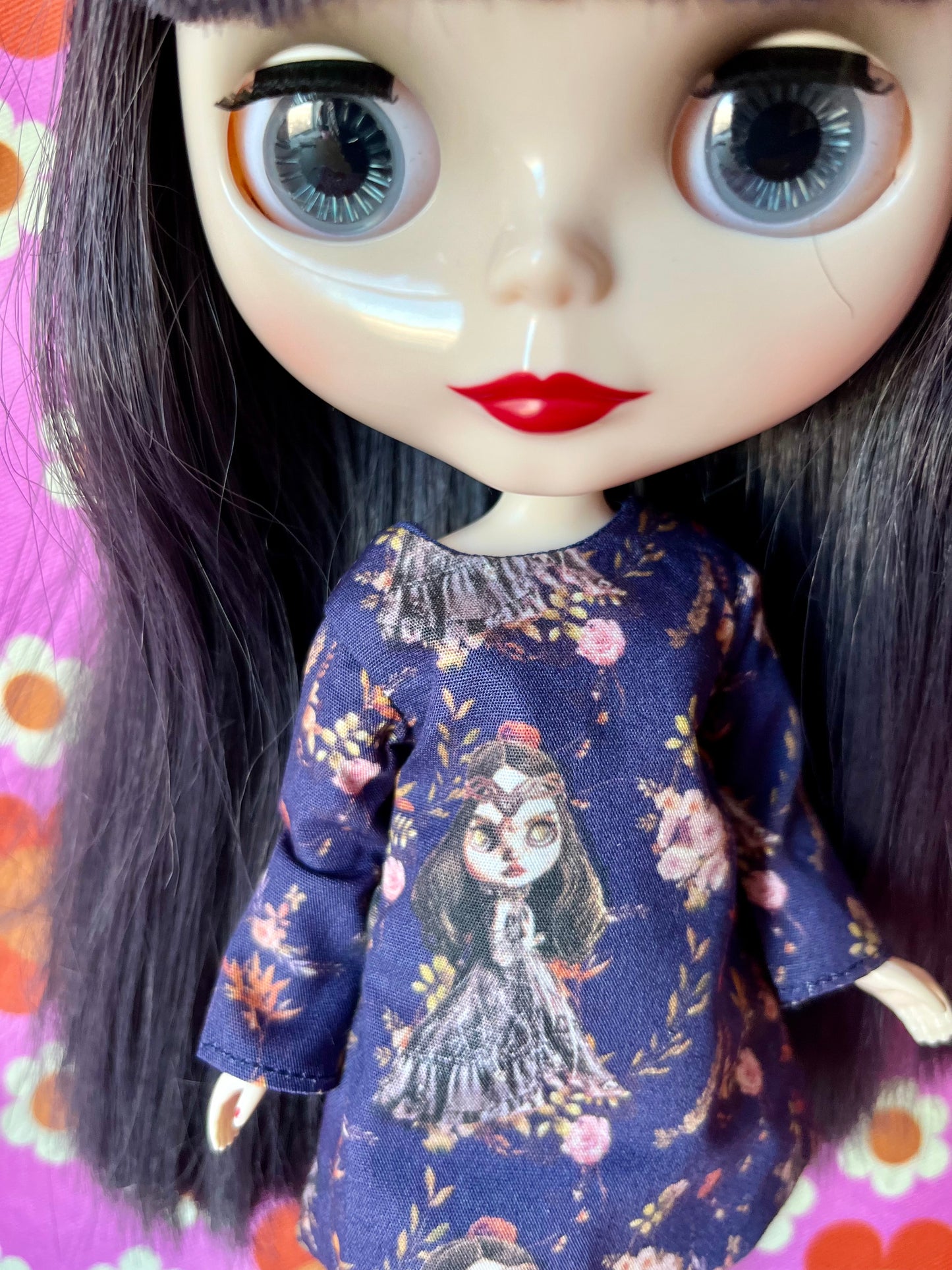 Splattergirl Purple Fabric Long Sleeve Shift Dress for Blythe Doll