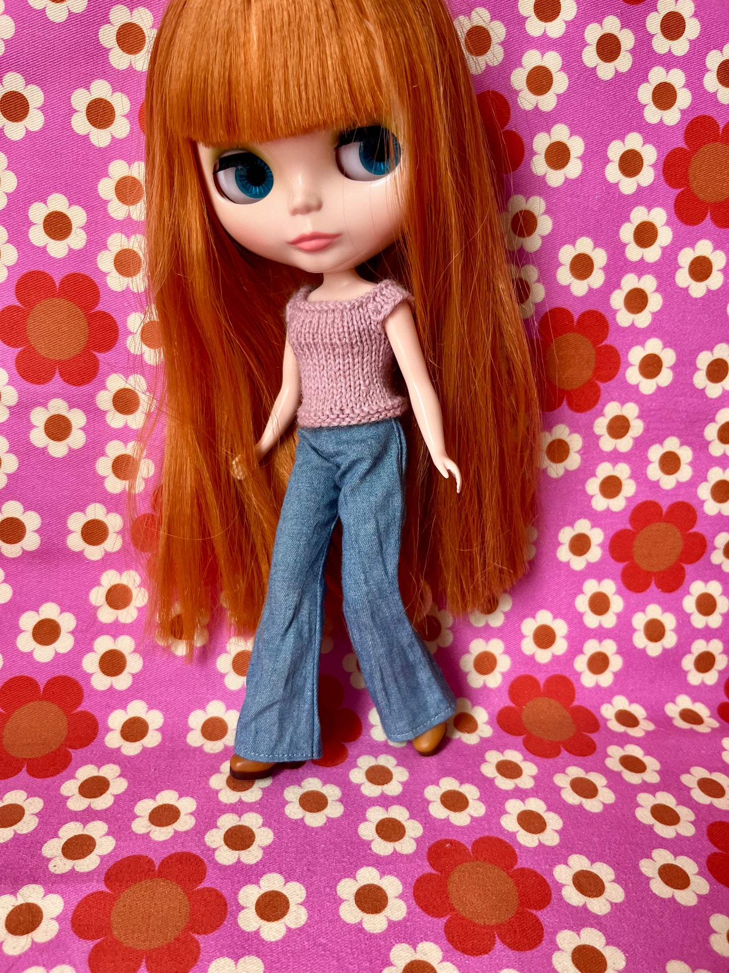 Jeans Blue Denim Flared Trousers for Blythe Doll