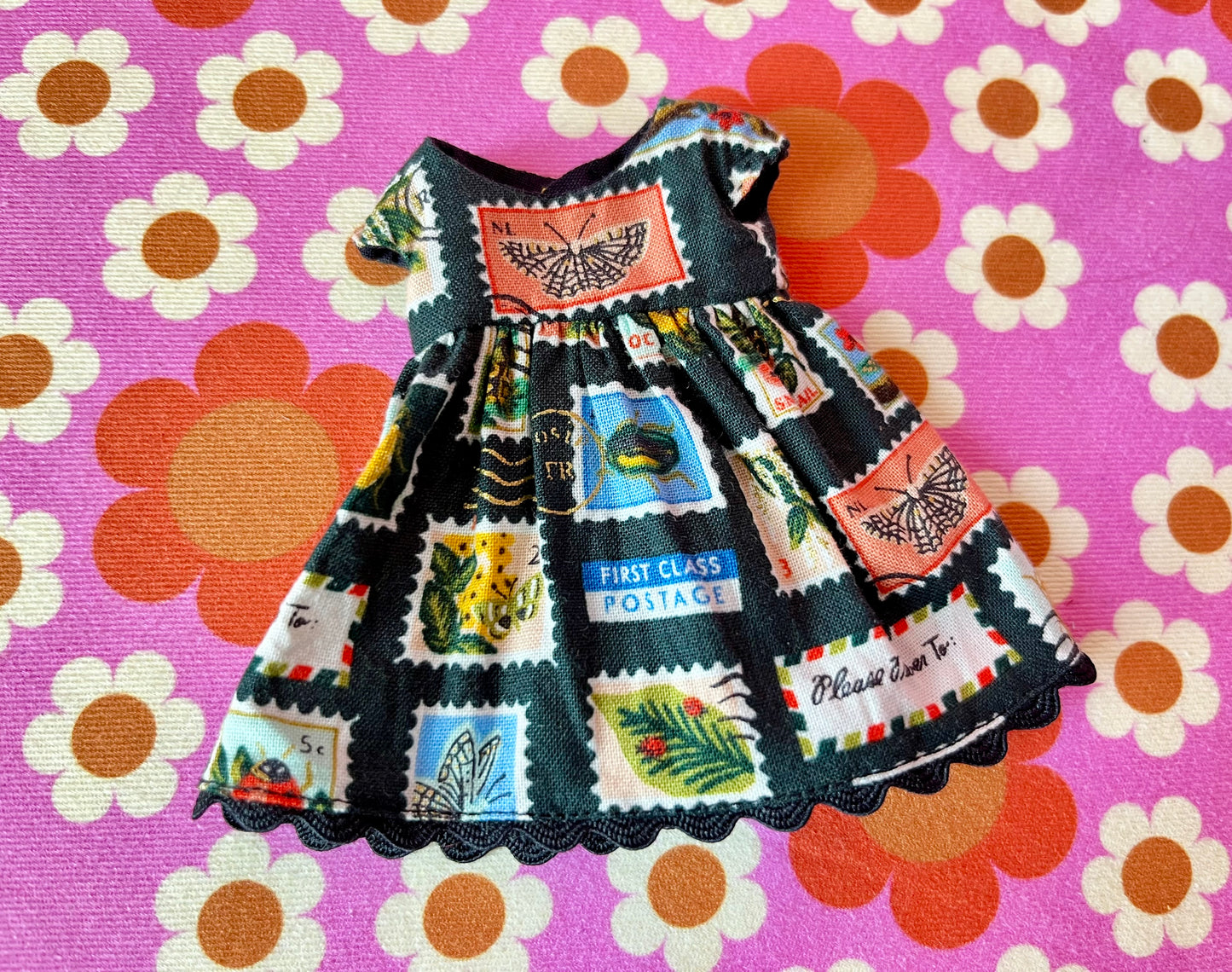 Black Postage Stamp Baby Doll Dress for Blythe Doll