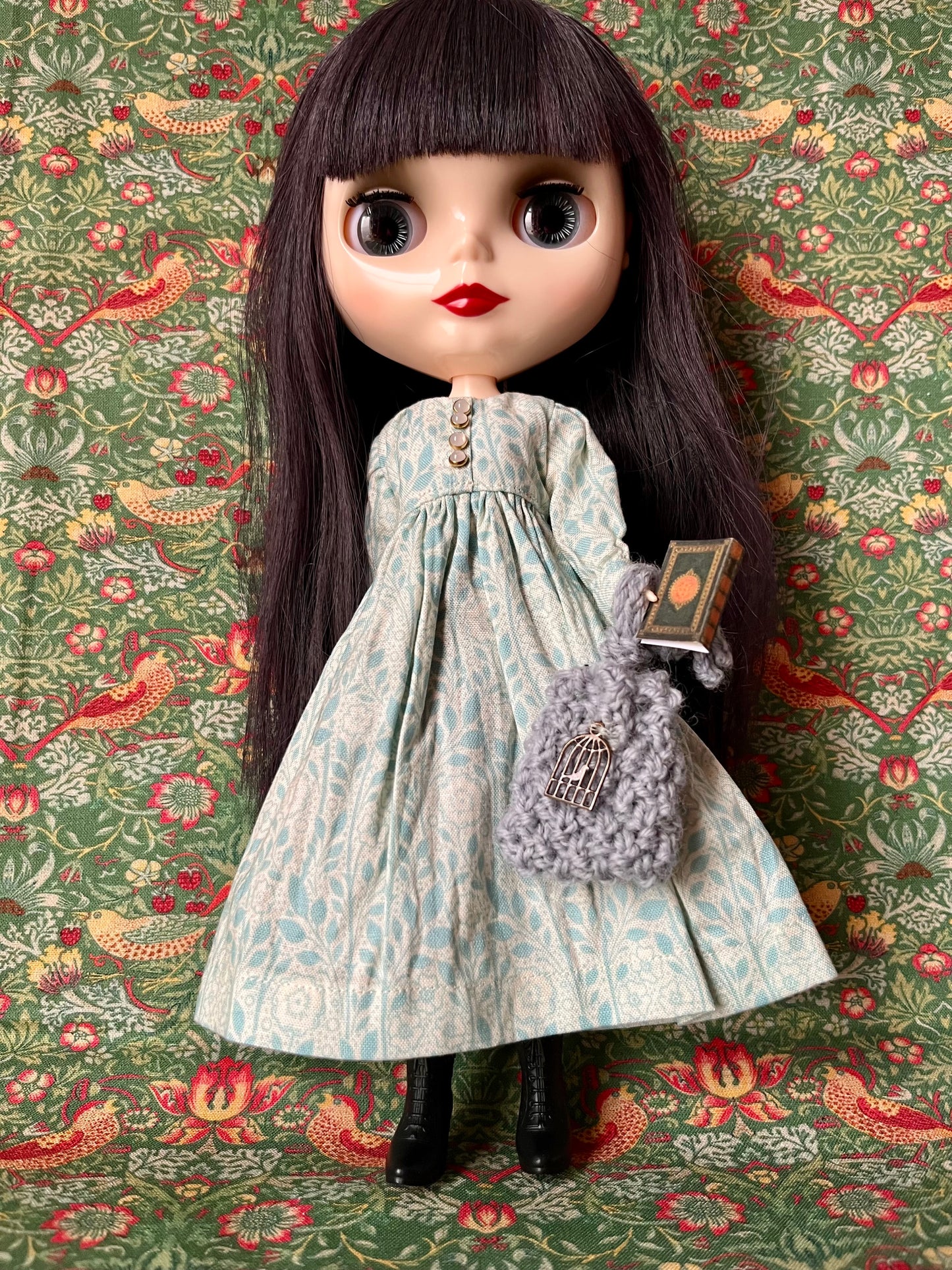 Brontë Sisters Inspired Dress with Shawl, bag & miniature book for Blythe Doll