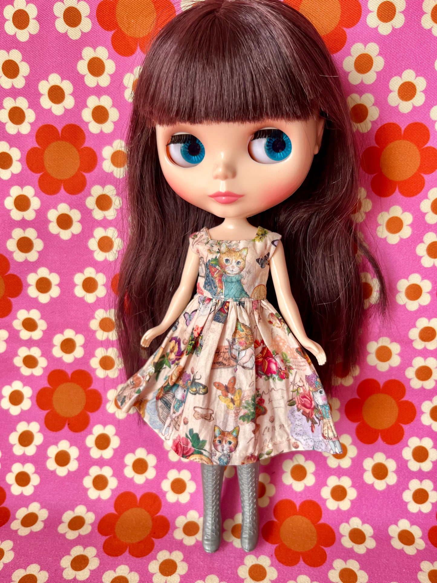 Joli Fleur Cat Print Dress for Blythe Doll