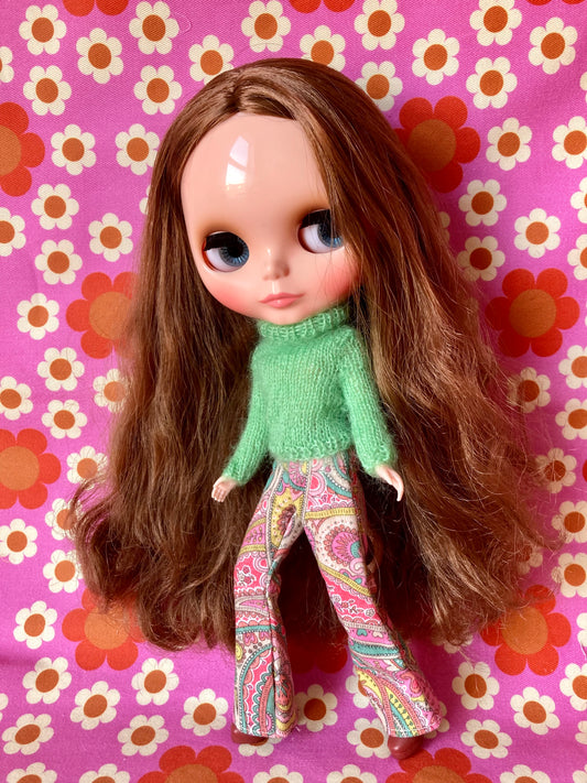 Liberty Corduroy Flared Trousers & Mohair Sweater Set for Blythe Doll