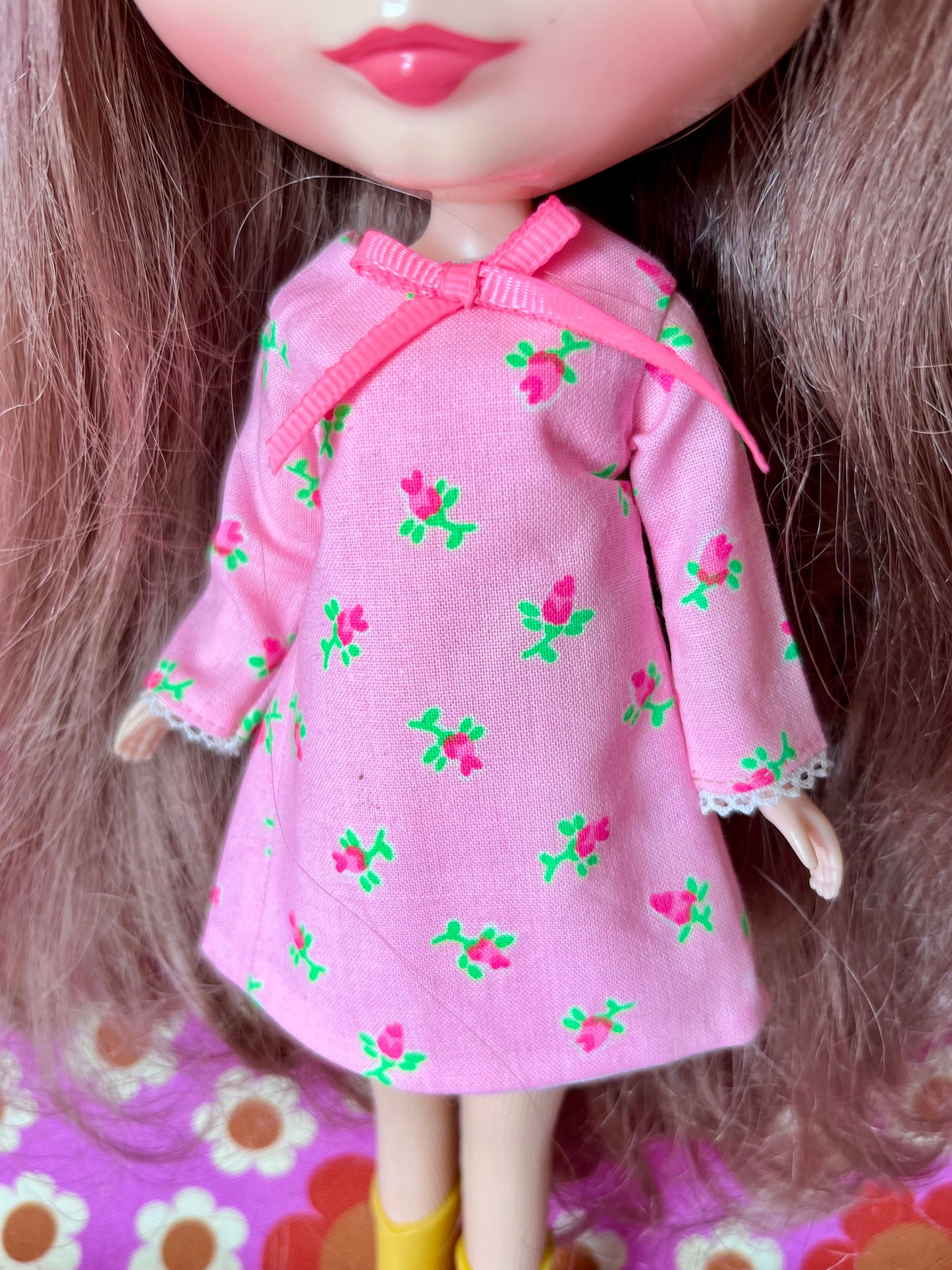 Pink Neon Rosebud Mod Shift dress with sleeves