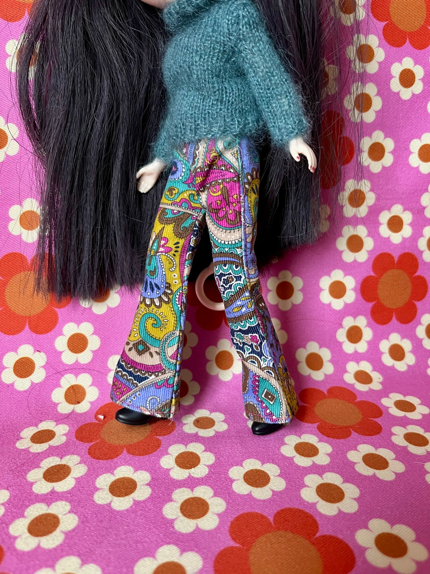Liberty Corduroy Flared Trousers & Mohair Sweater Set for Blythe Doll