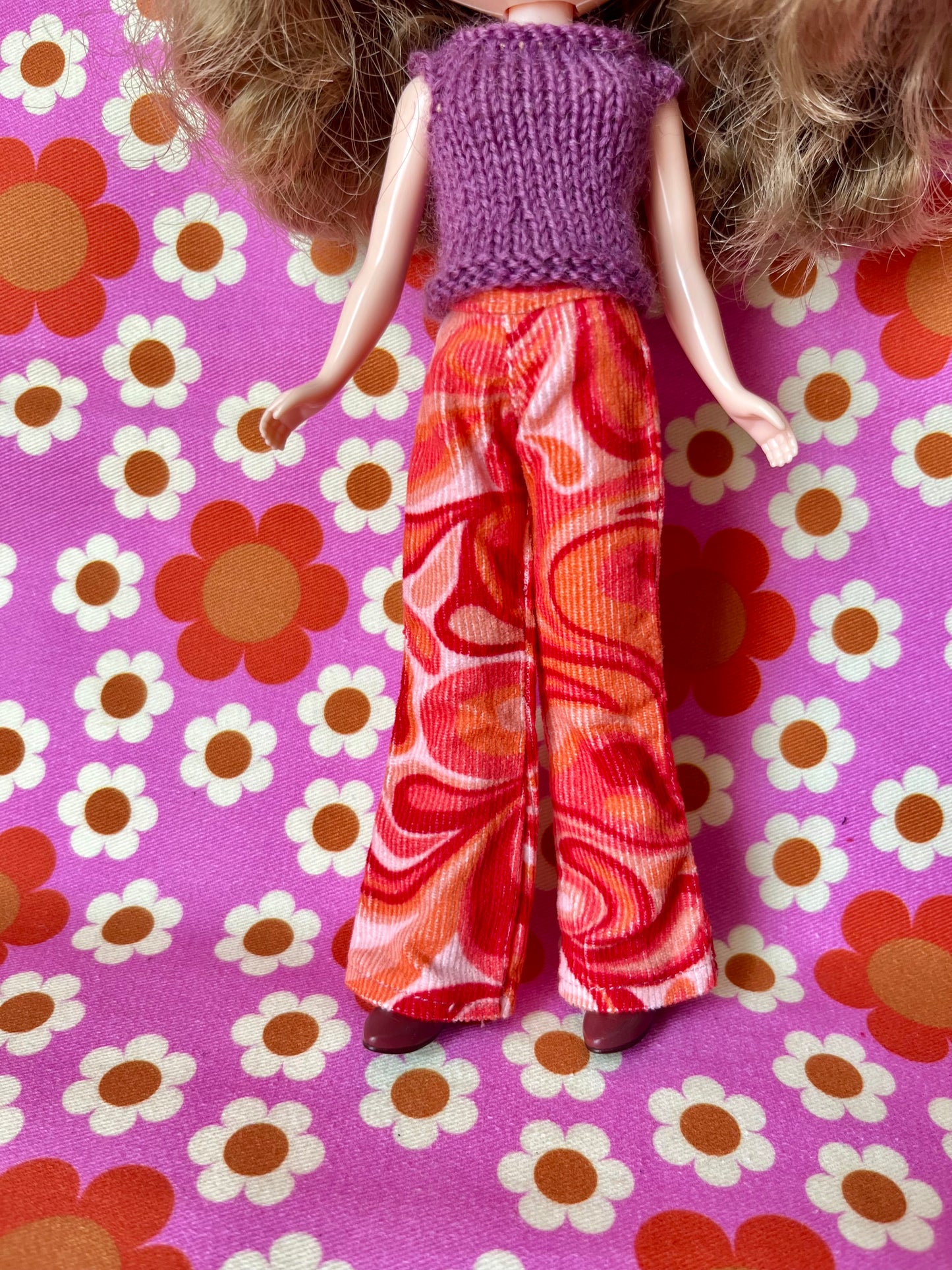 Psychedelic Flared Jeans Corduroy Trousers for Blythe Doll