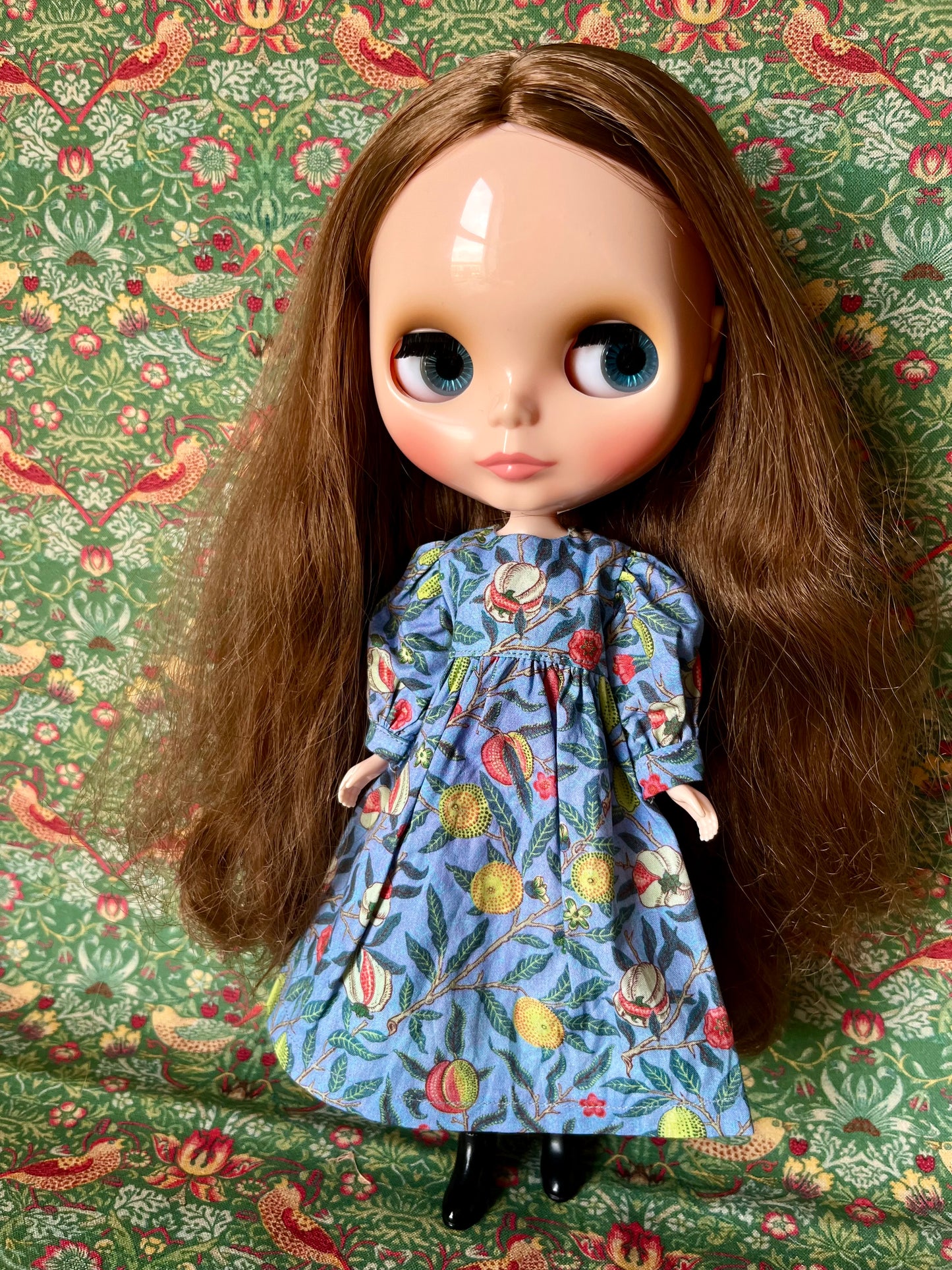 William Morris Gathered Sleeve Long Dress for Blythe Doll
