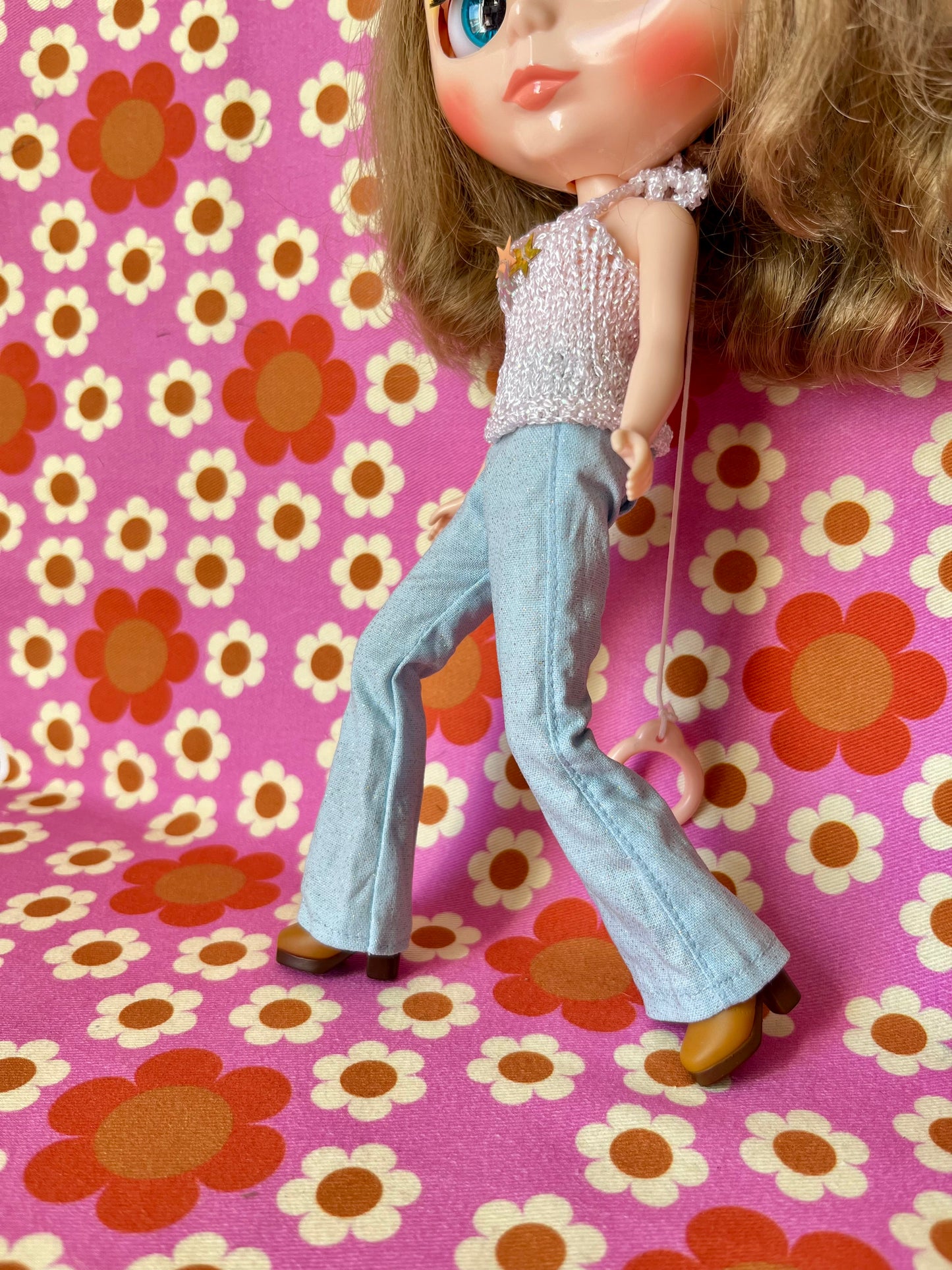 Blue Glitter Sparkle Flared Jeans Trousers for Blythe Doll Limited!