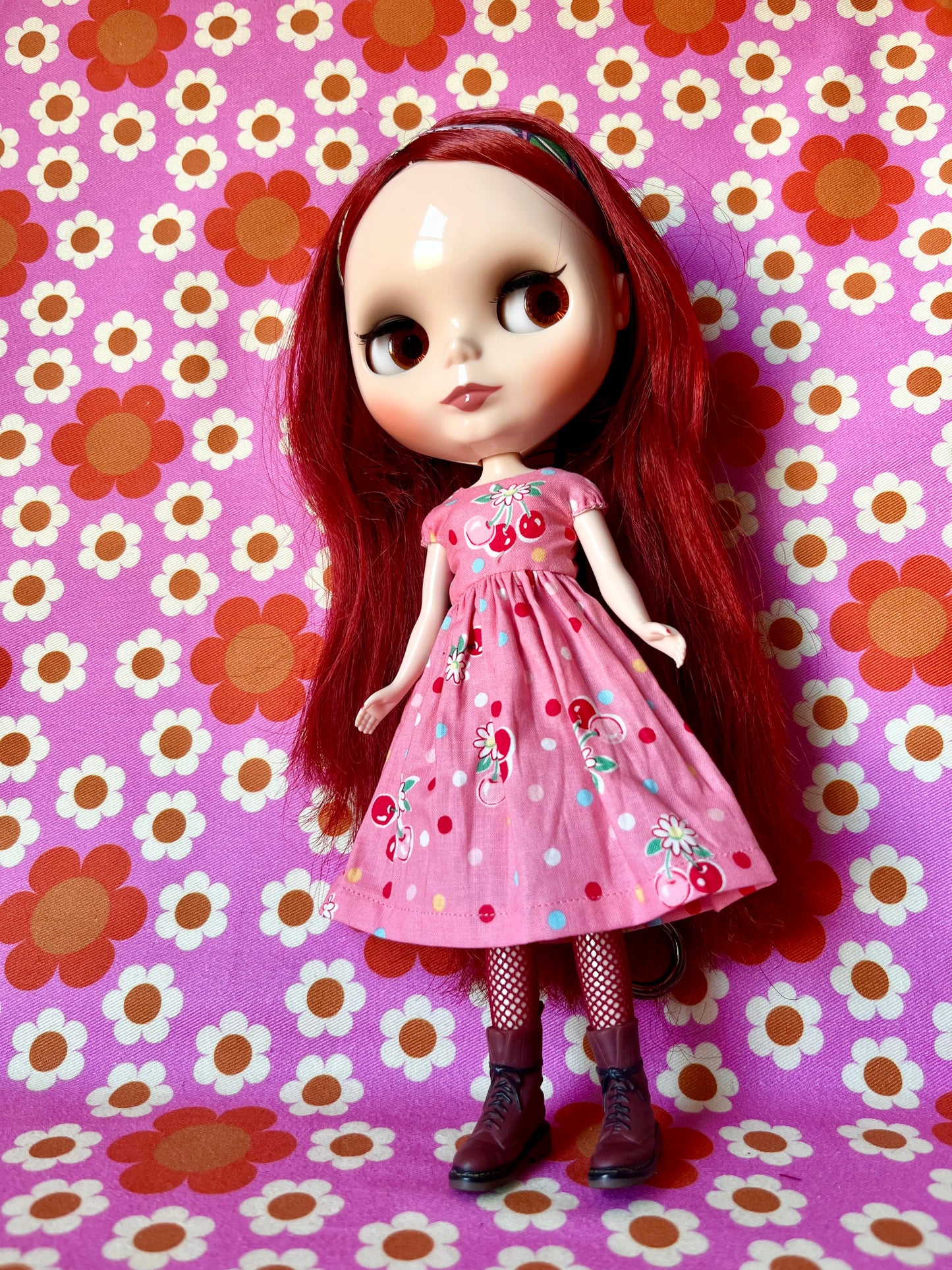 Pink Cherry Valentine Cap Sleeve Dress for Blythe Doll