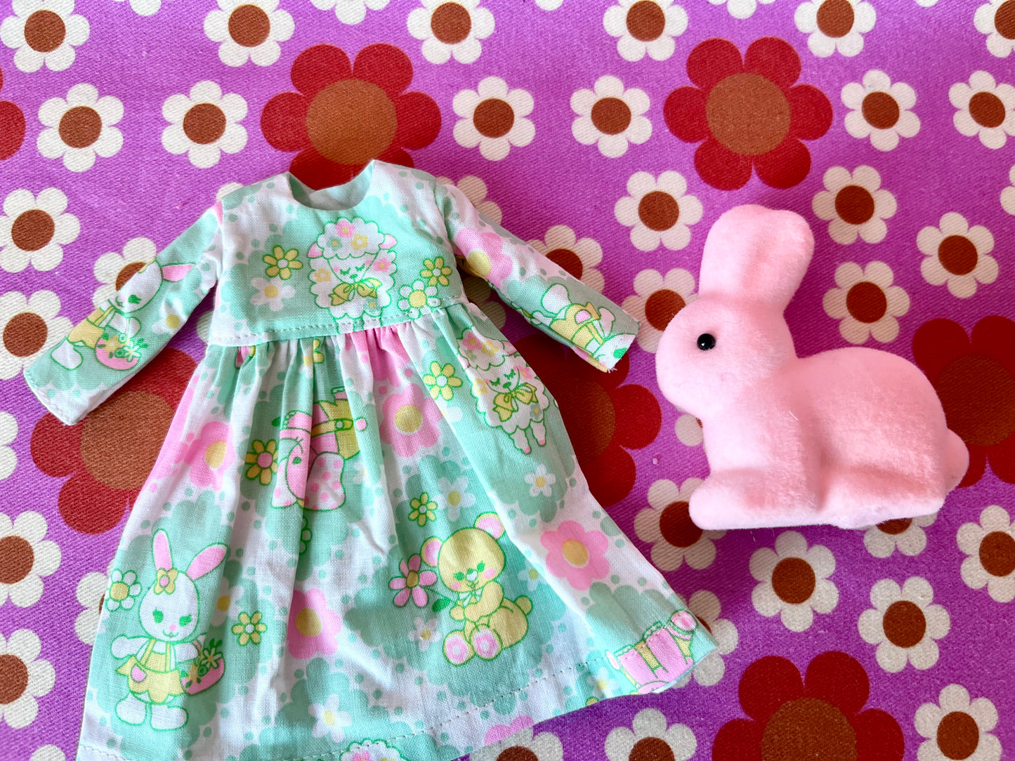 Easter Green Antique Pink Cute Lamb Chick Family Dress for Blythe Doll