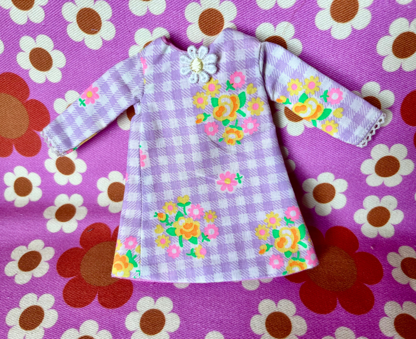 Lilac Neon Gingham Mod Shift dress with sleeves