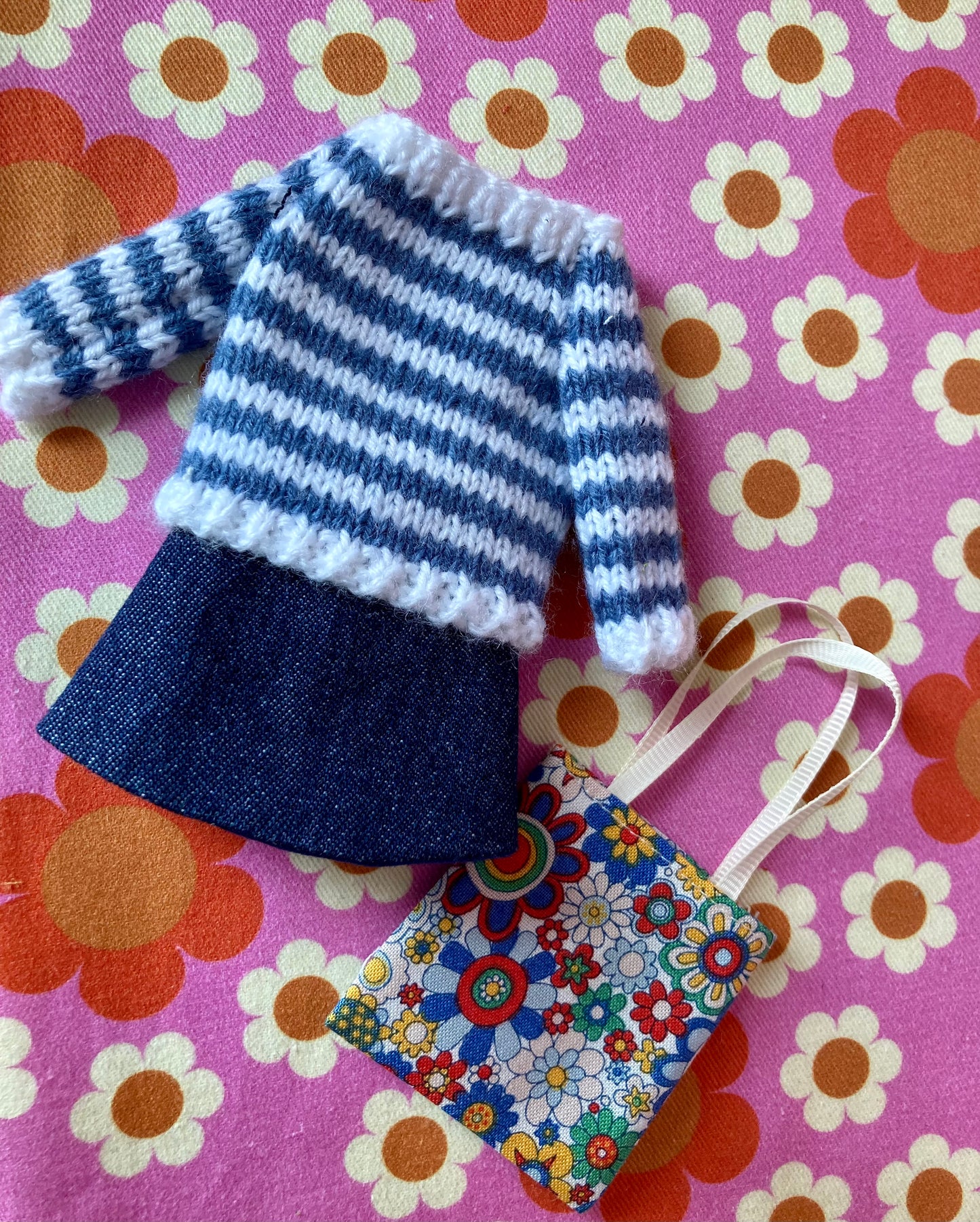 Breton Sweater, Skirt & Bag for Blythe Doll