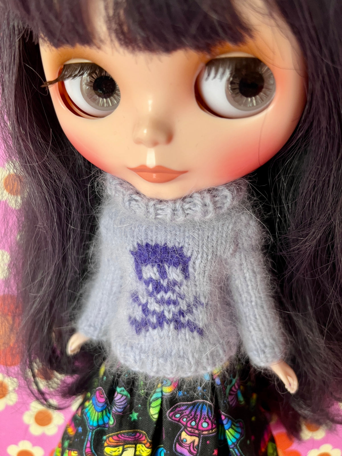 Halloween Fluffy Lilac Sweater Purple Skull