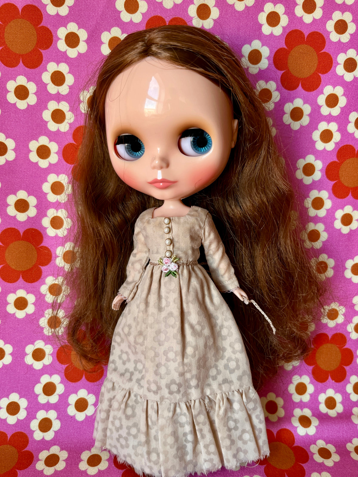 Tea Dyed Long Maypole Folk Dress for Blythe Doll
