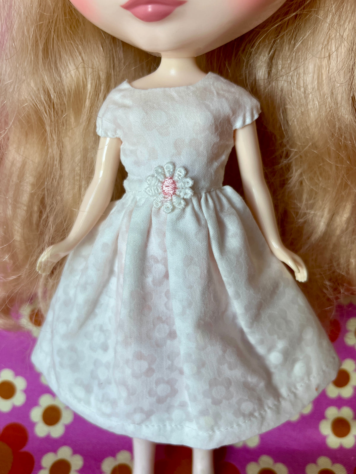 Daisy Cap Sleeve Dress for Blythe Doll (Pink Daisy)
