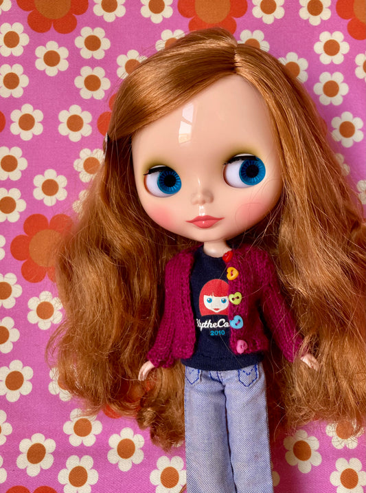 Knitted Cardigan with Rainbow Buttons for Blythe Doll