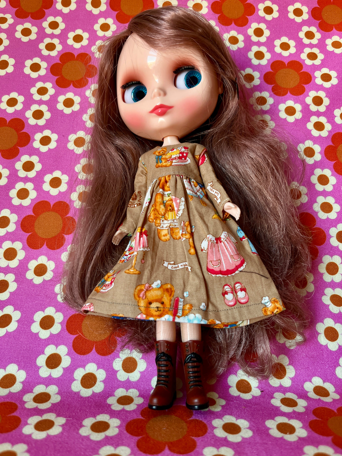 Teddy Bear Long Sleeve Dress for Blythe Doll