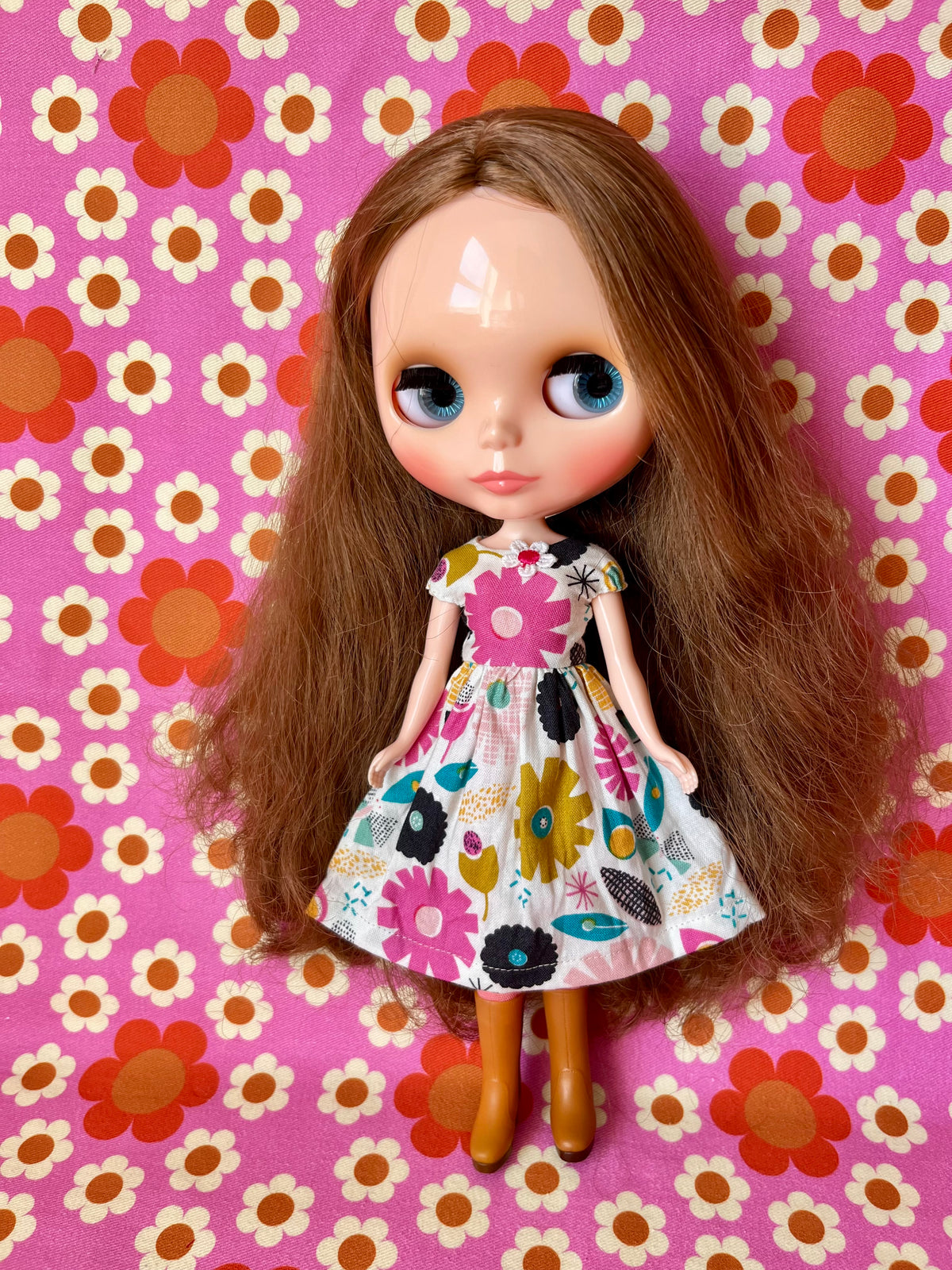 Mod Floral Daisy Summer Cap Sleeve Dress for Blythe Doll