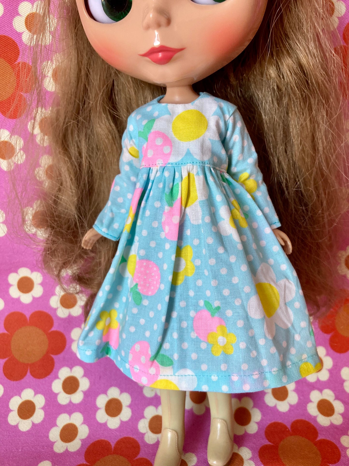Blue Daisy Long Sleeve Dress for Blythe Doll