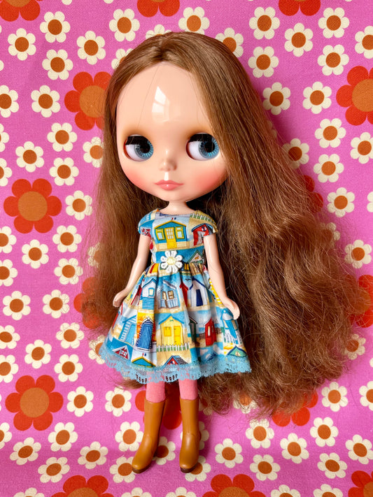 Beach Hut Summer Cap Sleeve Dress for Blythe Doll
