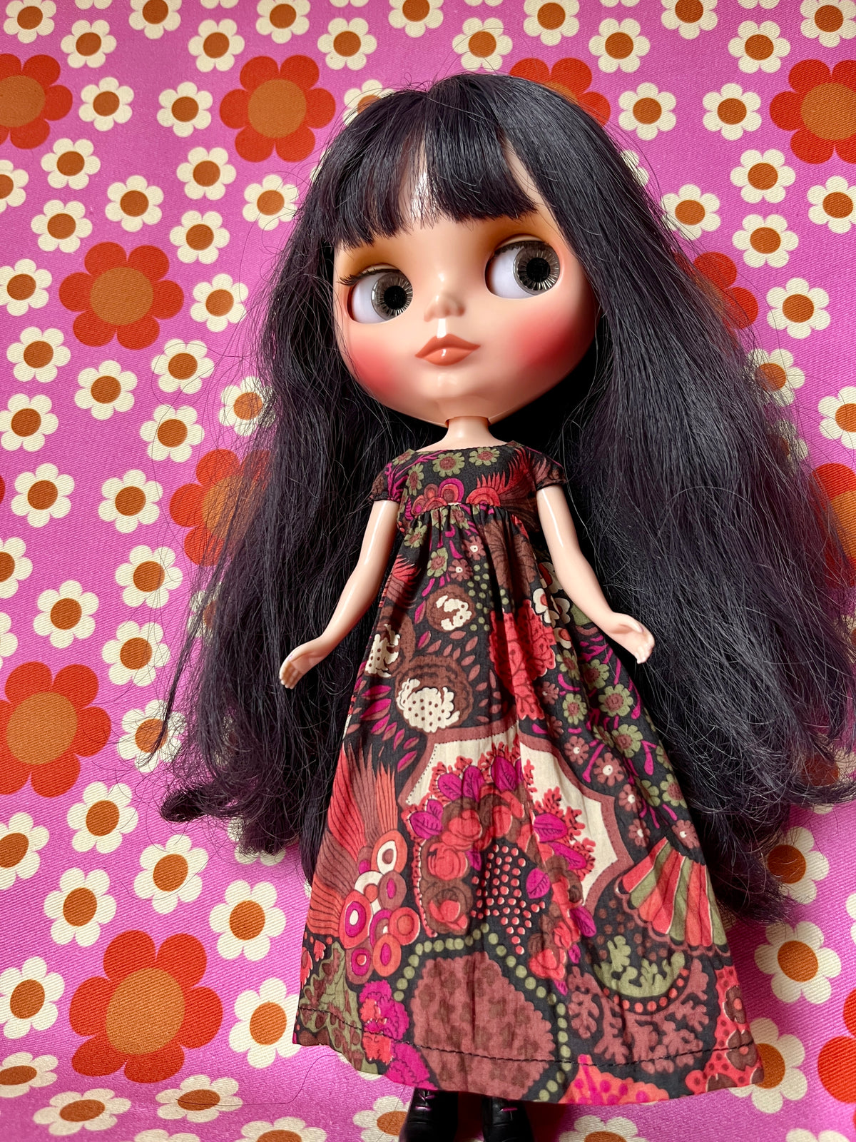Goth Austen Liberty Regency Dress for Blythe Doll Large Floral Burgundy