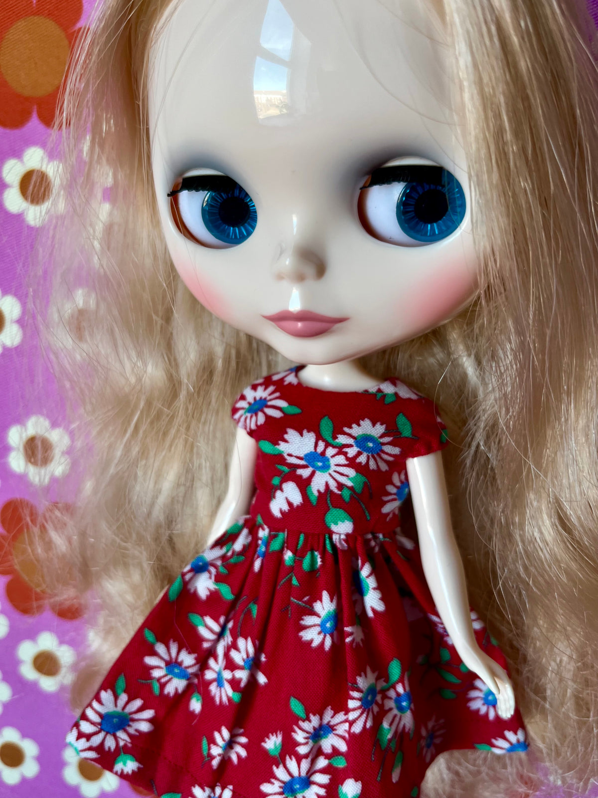 Red Daisy Summer Cap SleeveDress for Blythe Doll