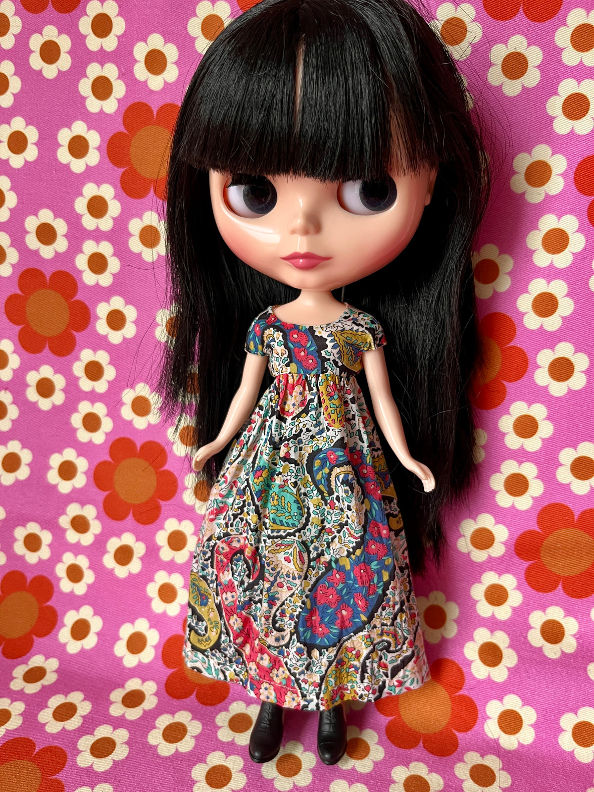Goth Austen Liberty Regency Dress for Blythe Doll Black Paisley