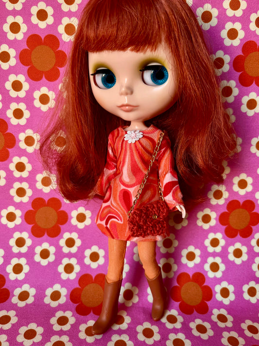 Psychedelic Corduroy Shift dress with sleeves & Bag which opens