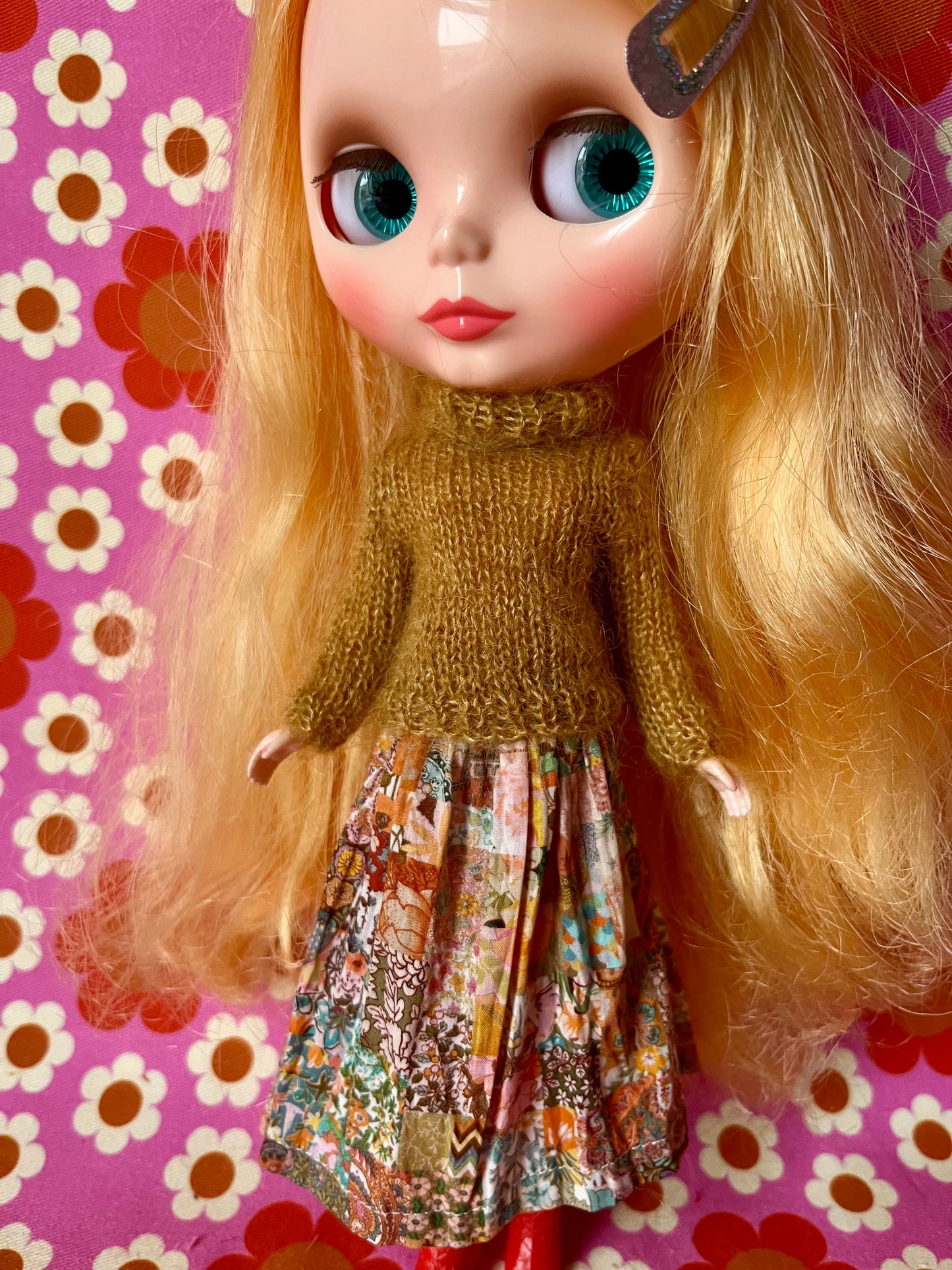 Liberty Skirt & Mohair Sweater Set for Blythe Doll