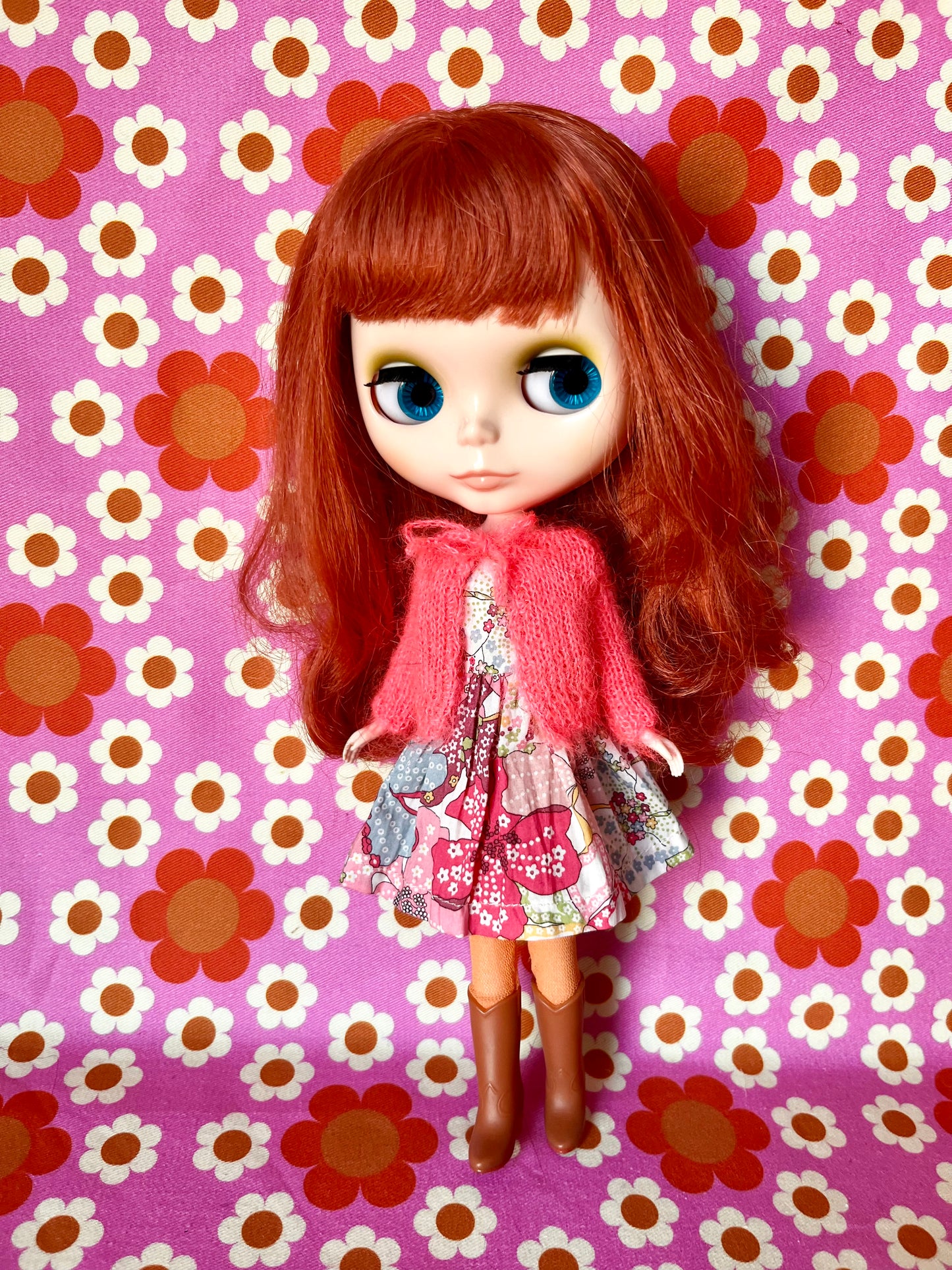 Liberty Print Dress & Reversible Mohair Cardigan for Blythe Doll