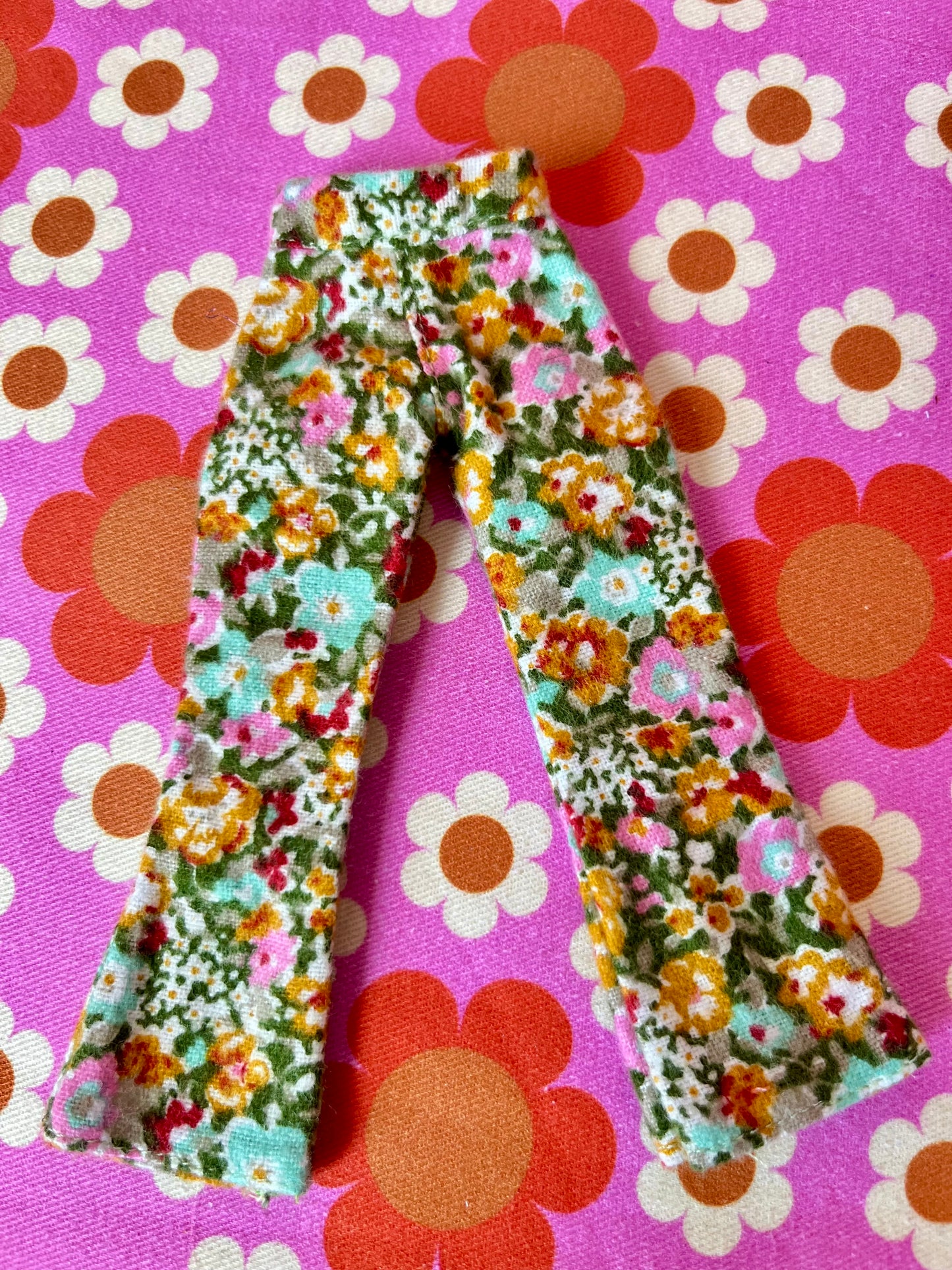 Green floral Flared Jeans Brushed Cotton Trousers for Blythe Doll