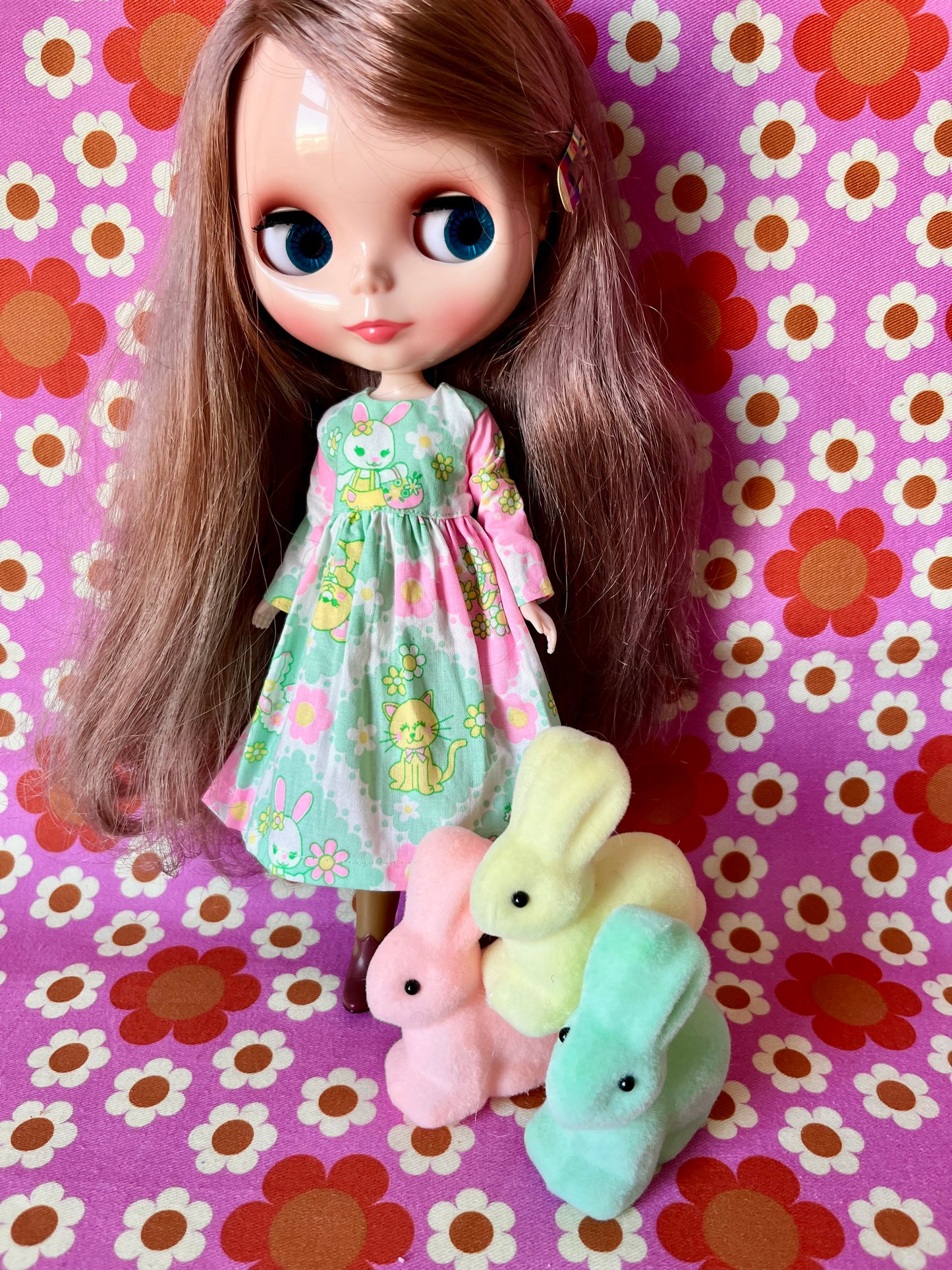 Green Cute Easter Bunny Family Dress for Blythe Doll.