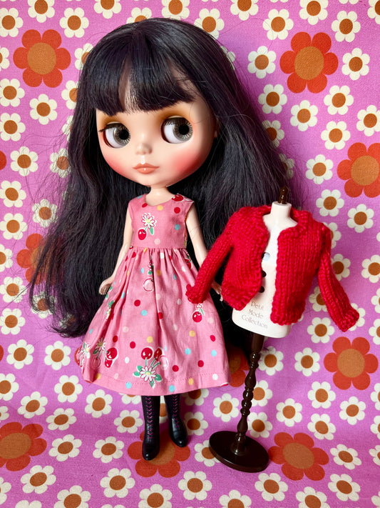 Pink Cherry Dress & Cardigan for Blythe Doll