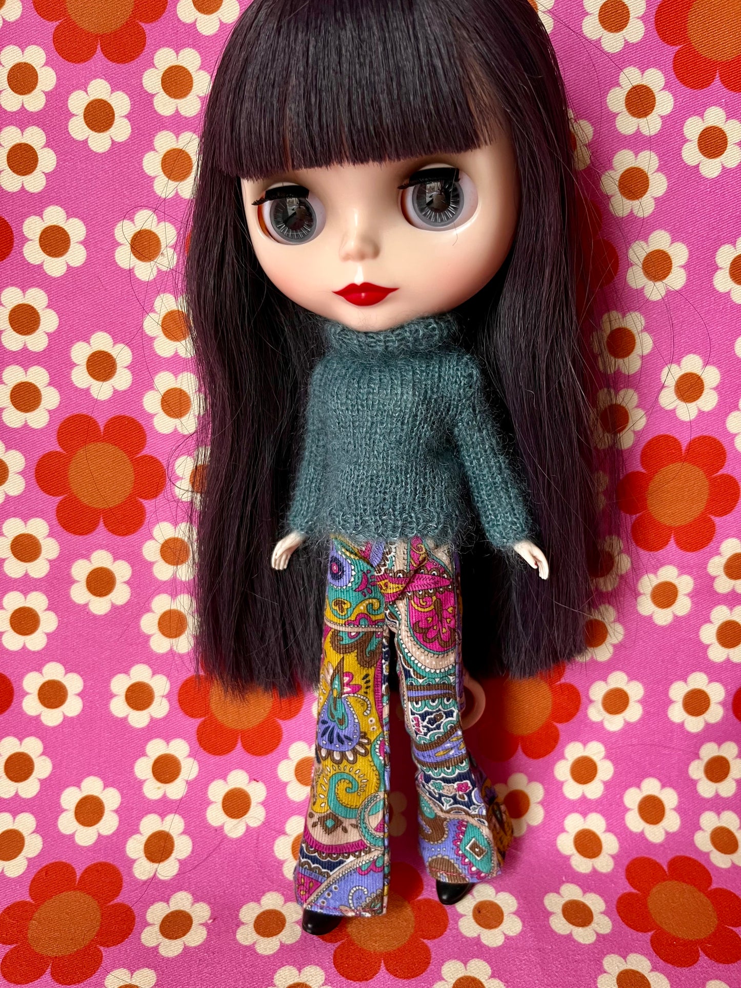 Liberty Corduroy Flared Trousers & Mohair Sweater Set for Blythe Doll