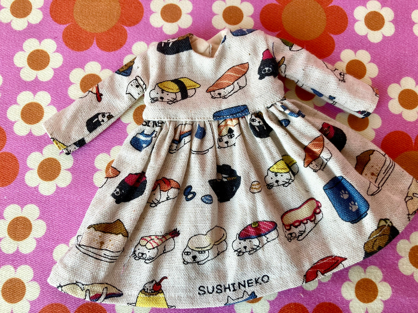 Cute Sushi Cat Japanese Print Happy Dress for Blythe Doll