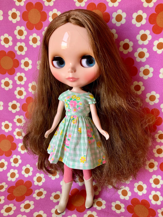 Green Gingham Cap Sleeve Dress for Blythe Doll