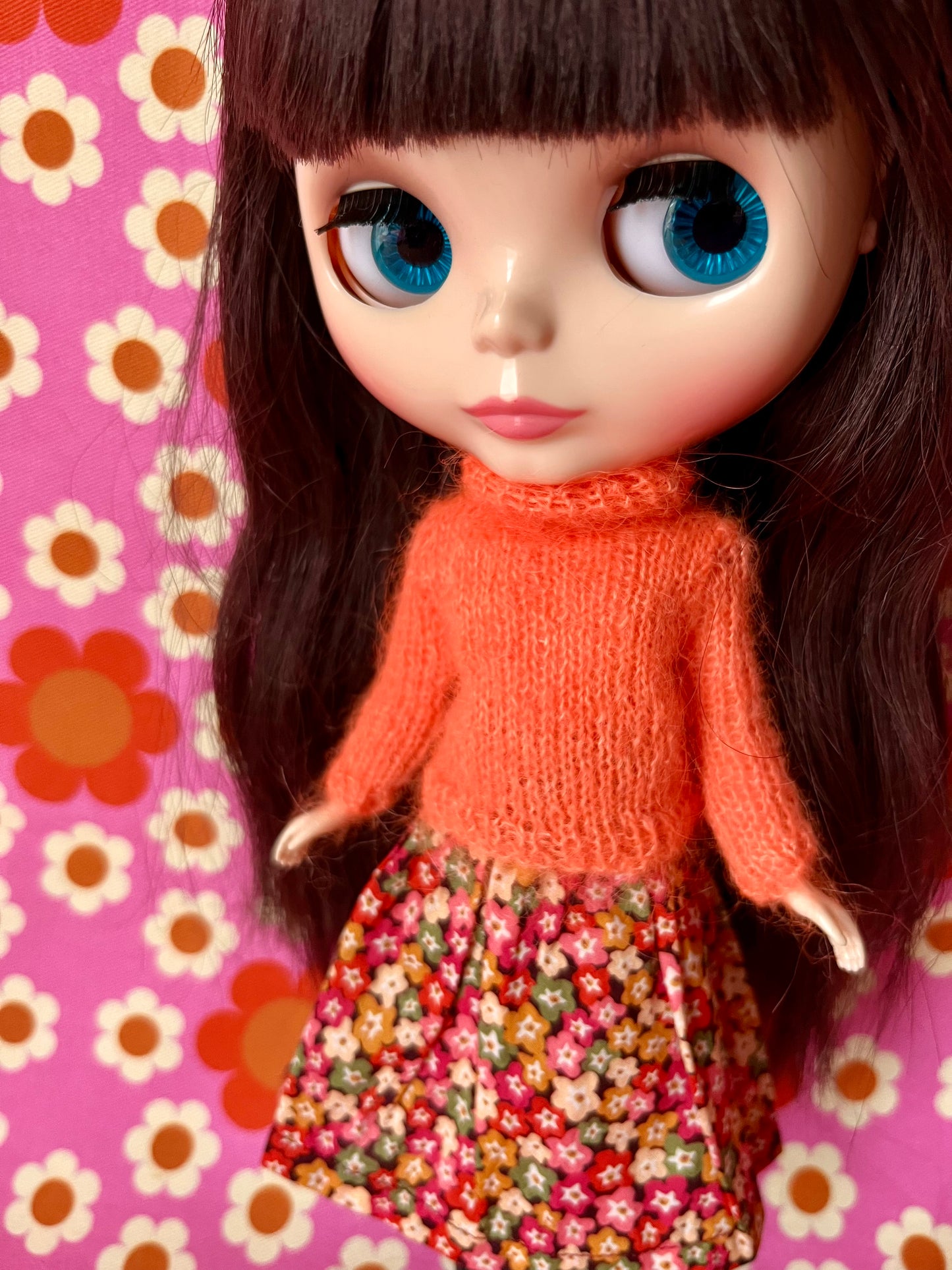 Liberty Skirt & Mohair Sweater Set for Blythe Doll