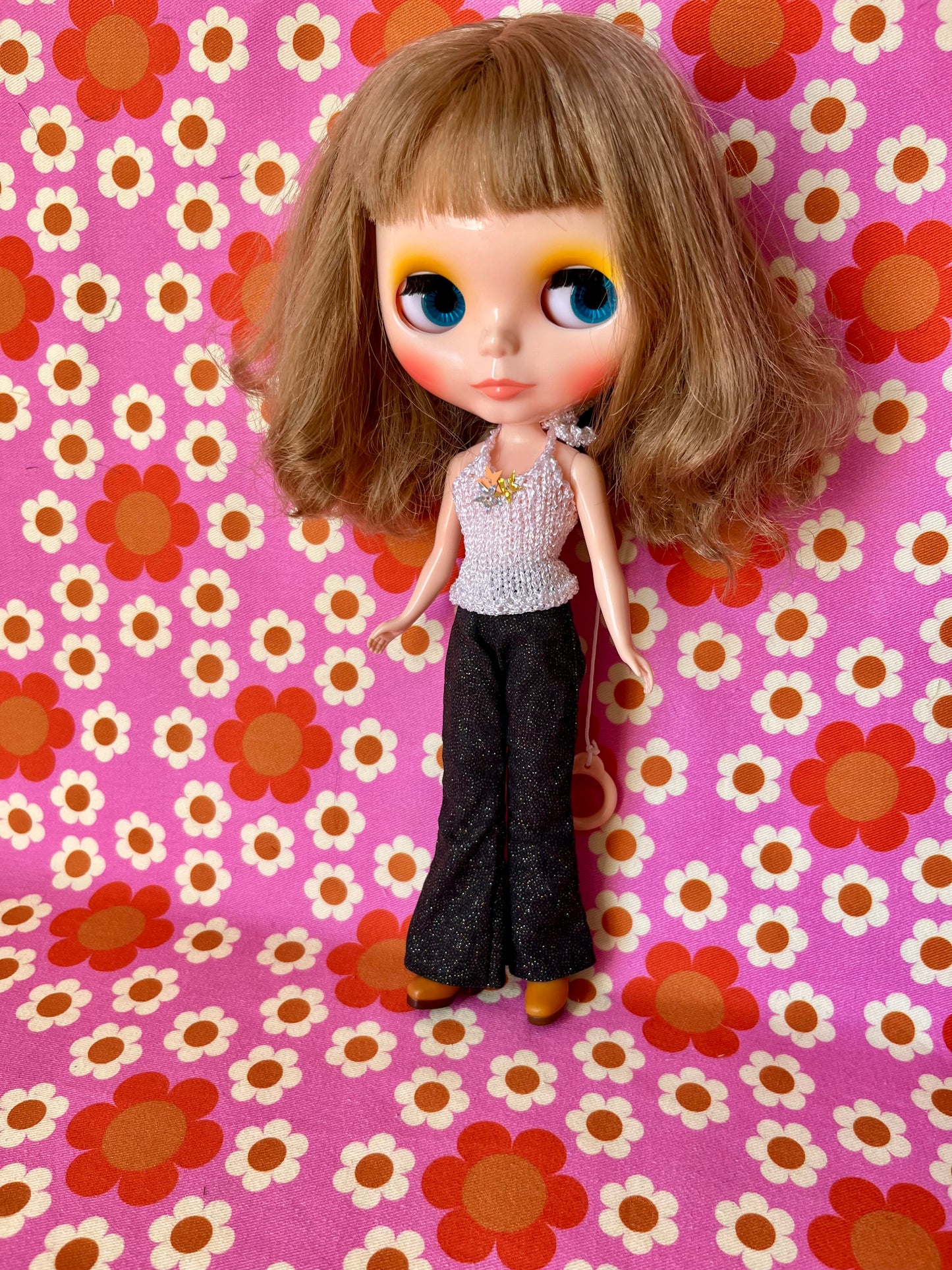 Black Glitter Sparkle Flared Jeans Trousers for Blythe Doll Limited!